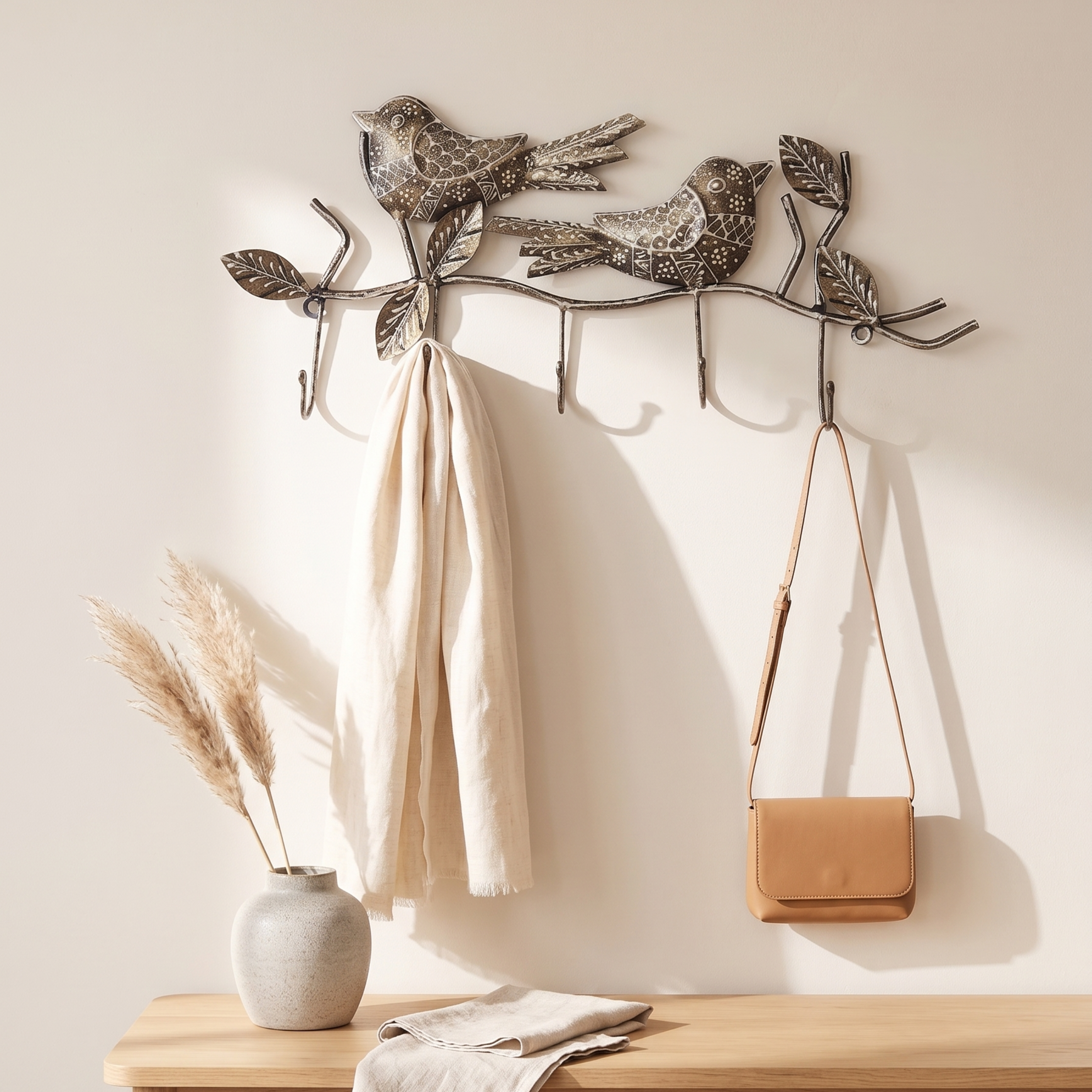 Gulabi Craft Handcrafted 2 Bird Key Holder – Antique Silver Metal Wall Hook for Entryway Decor & Housewarming Gifts