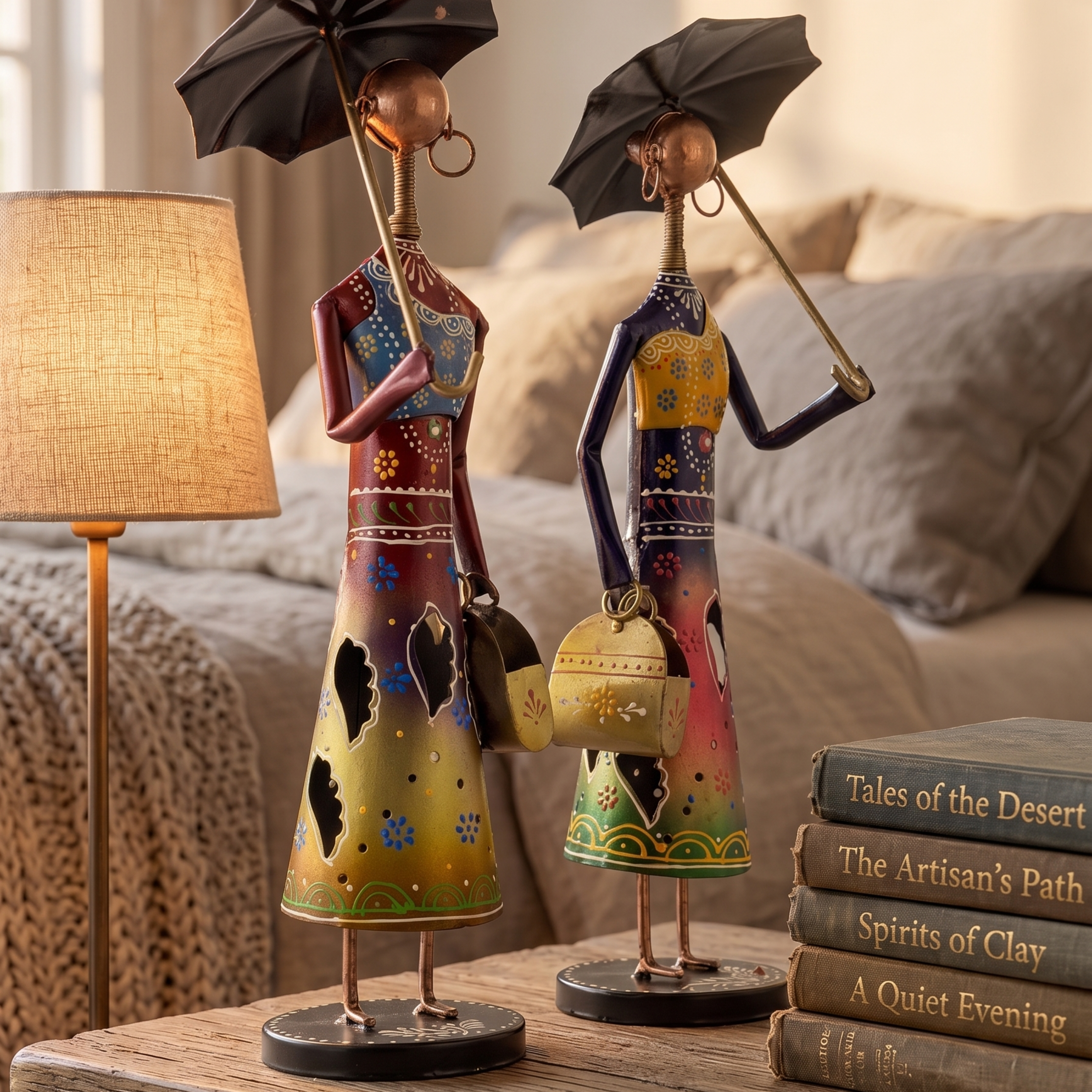 Handmade Metal Couple Showpiece Set – Tribal Home Decor Figurines
