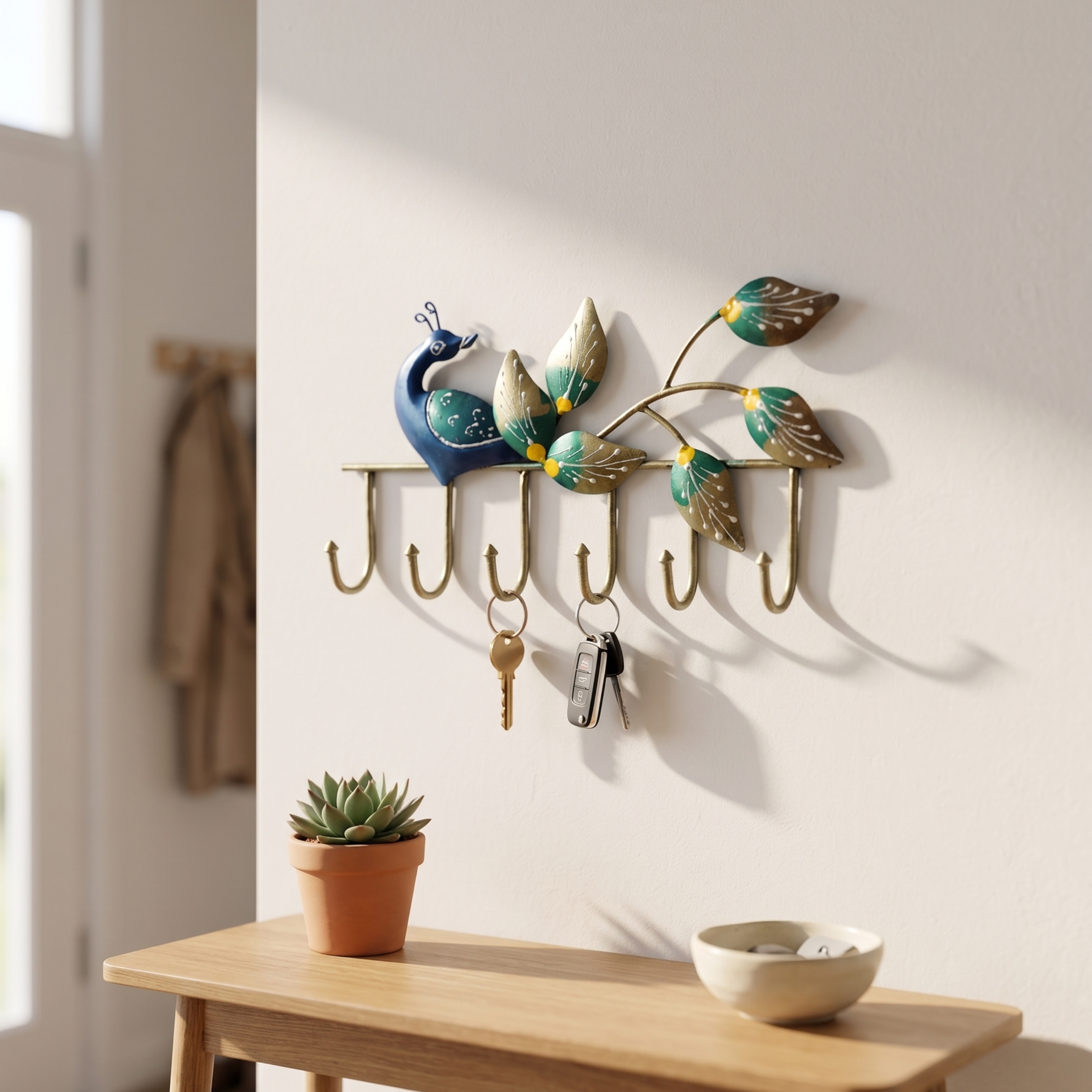 Handcrafted Peacock Key Holder – Metal Wall Hook for Entryway Decor & Premium Gifting | Gulabi Craft