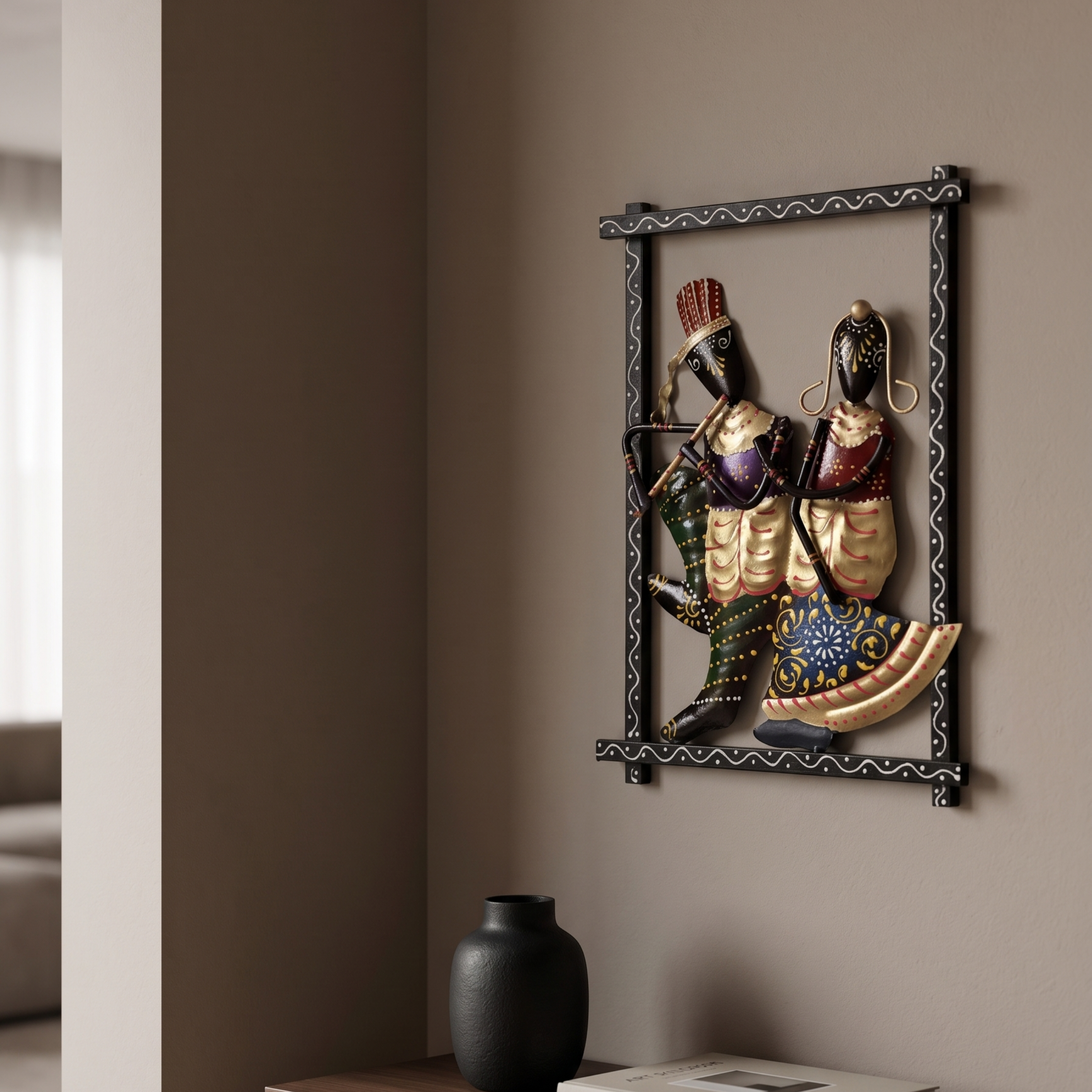 Handcrafted Radha Krishna Wall Frame – Tribal Metal Wall Art for Home Decor & Gifting | Gulabi Craft
