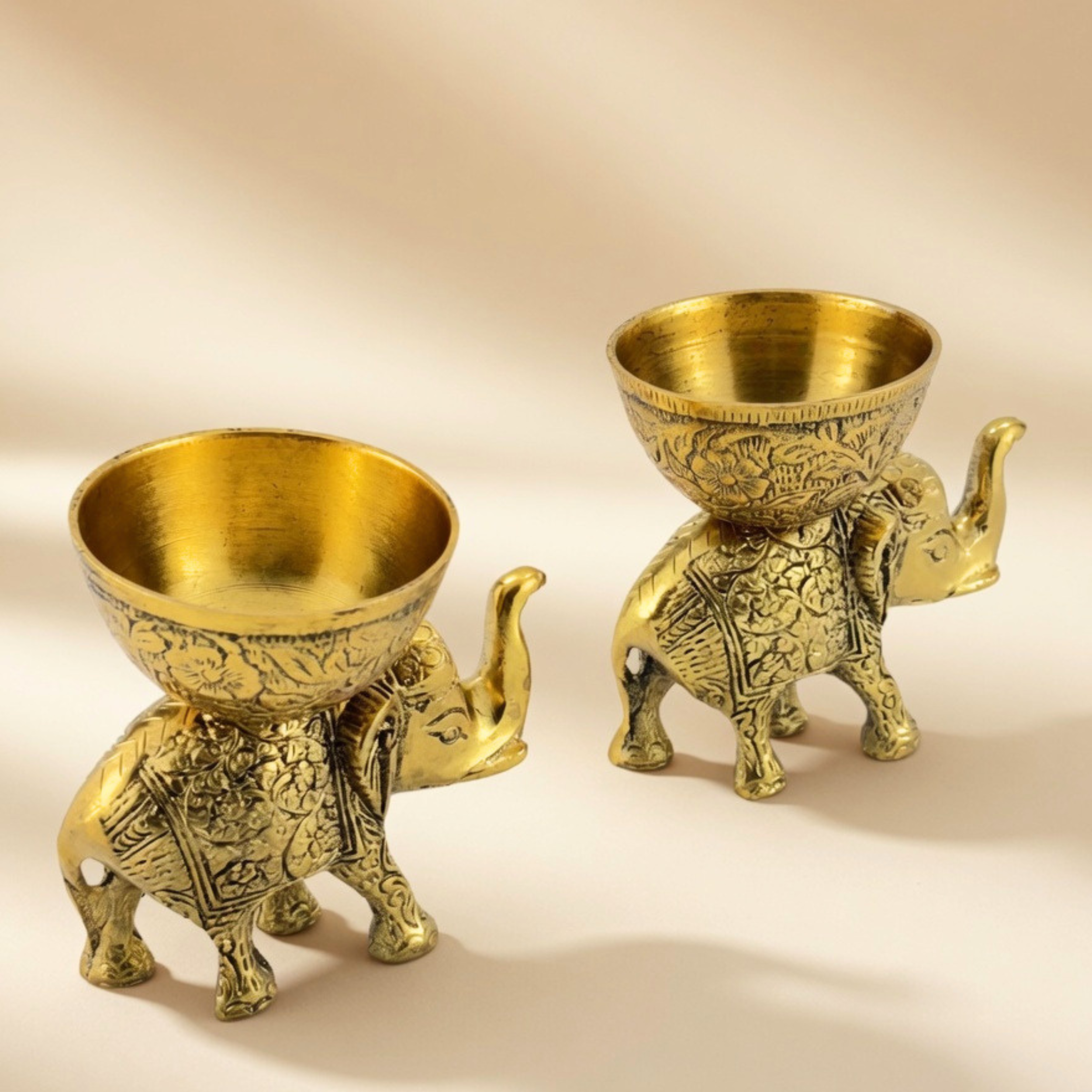 Gulabi Craft Handcrafted Golden Elephant Serving Bowl – Premium Metal Dry Fruit Holder & Royal Table Decor