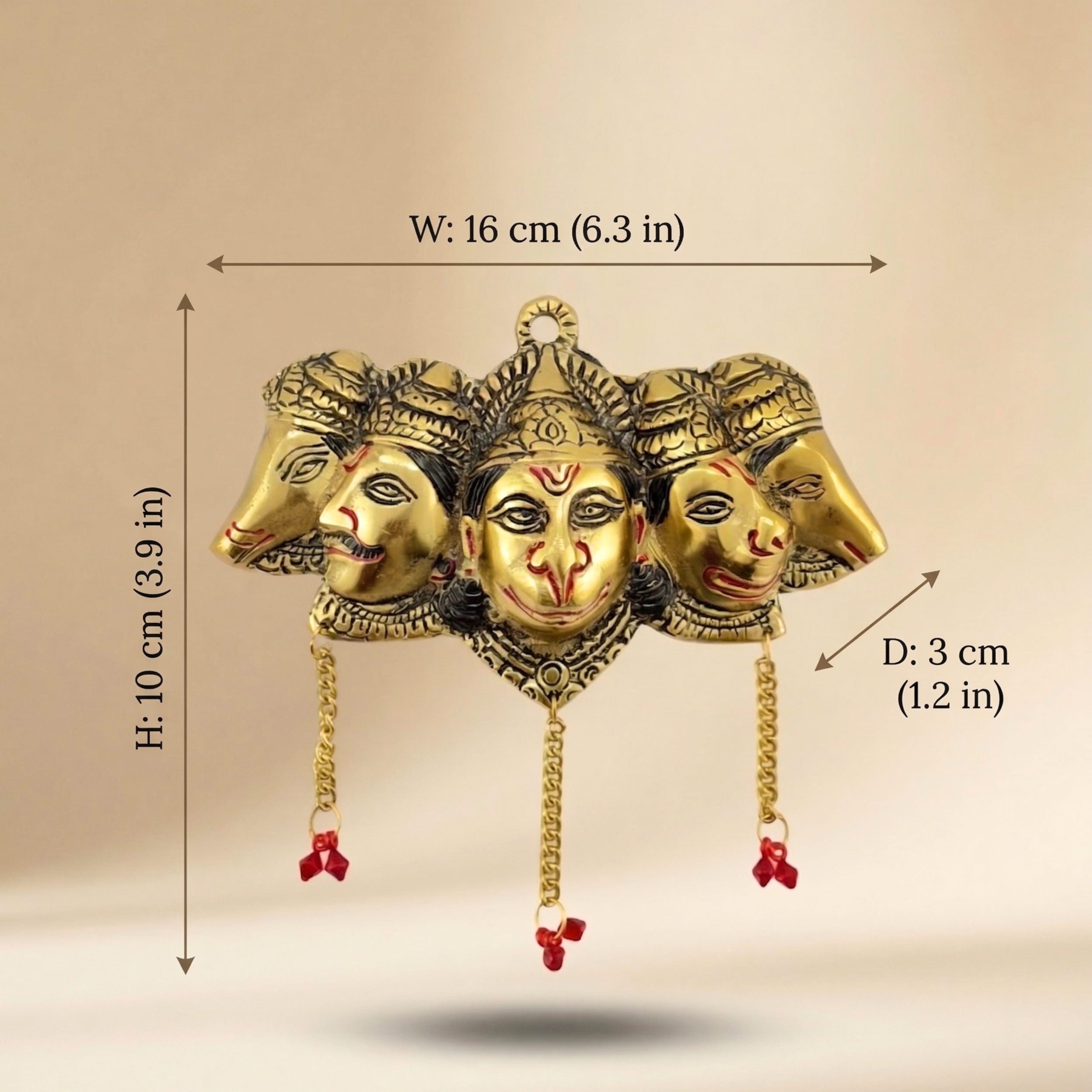 Handcrafted Panchmukhi Hanuman Wall Hanging – Antique Gold Metal Vastu Decor Spiritual Gift Item | Gulabi Craft