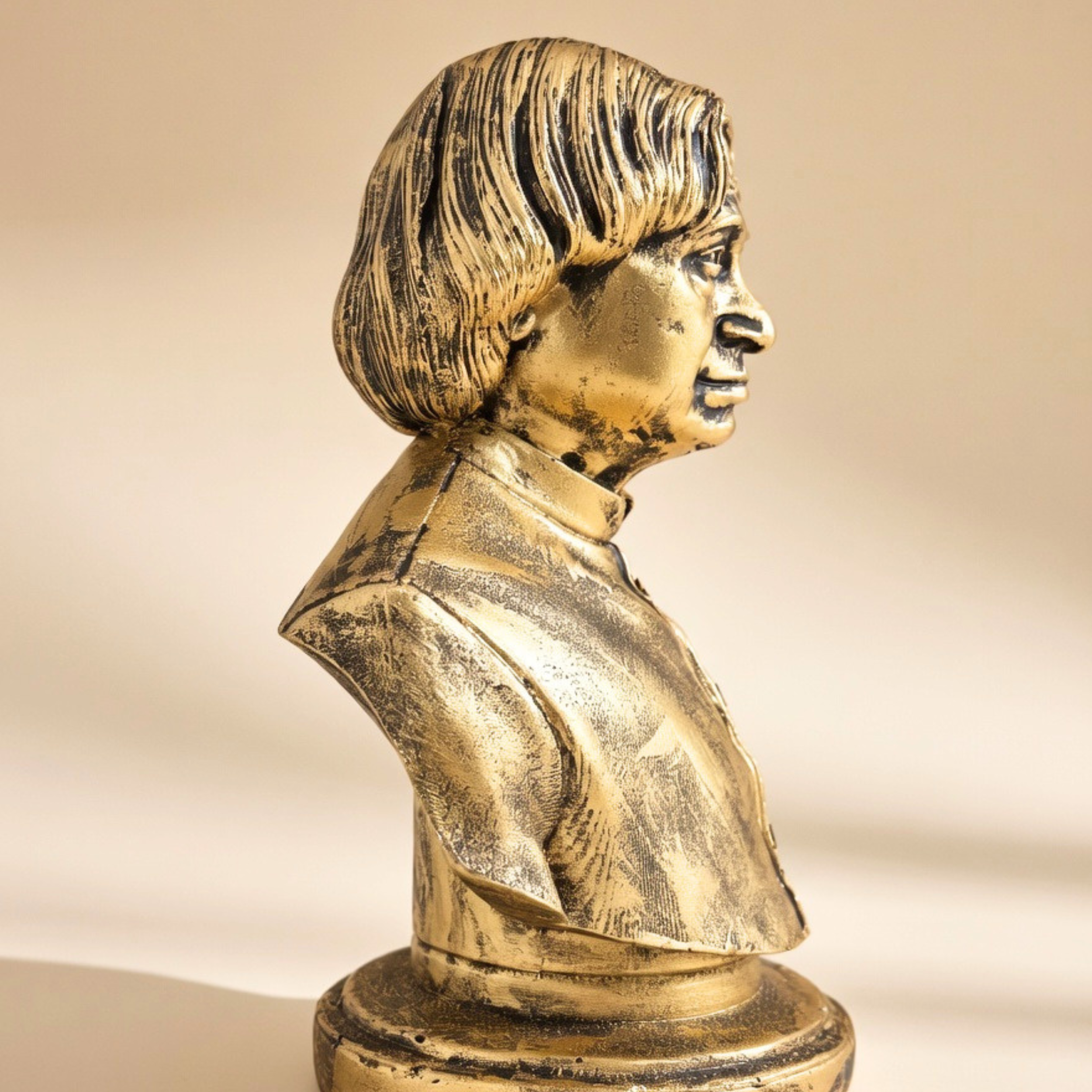 Handcrafted APJ Abdul Kalam Bust Statue - Antique Gold Finish Home & Office Table Decor by Gulabi Craft