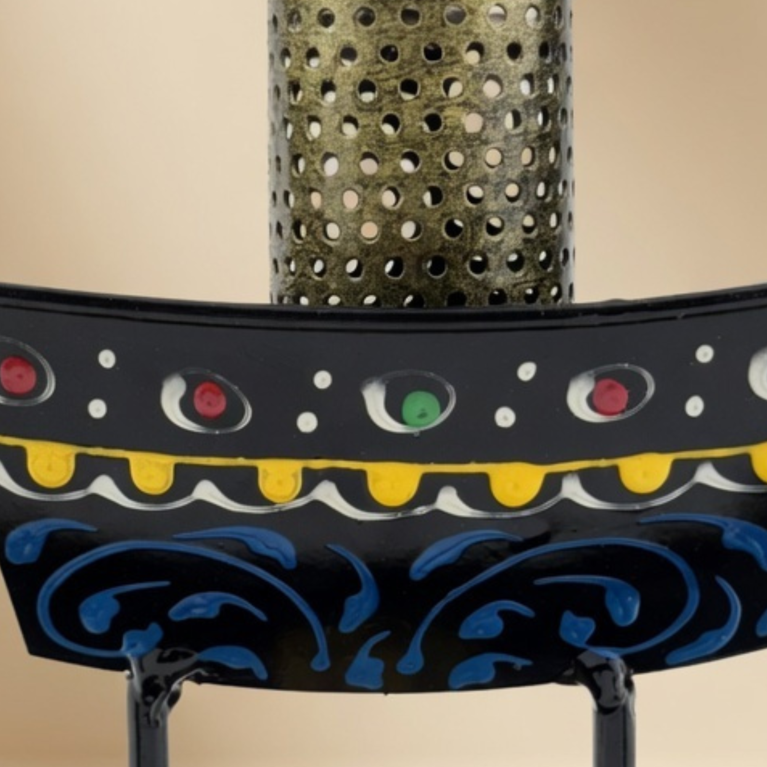 Handcrafted Metal Boat Pan Stand with Candle Holder – Tribal Ethnic Home Decor