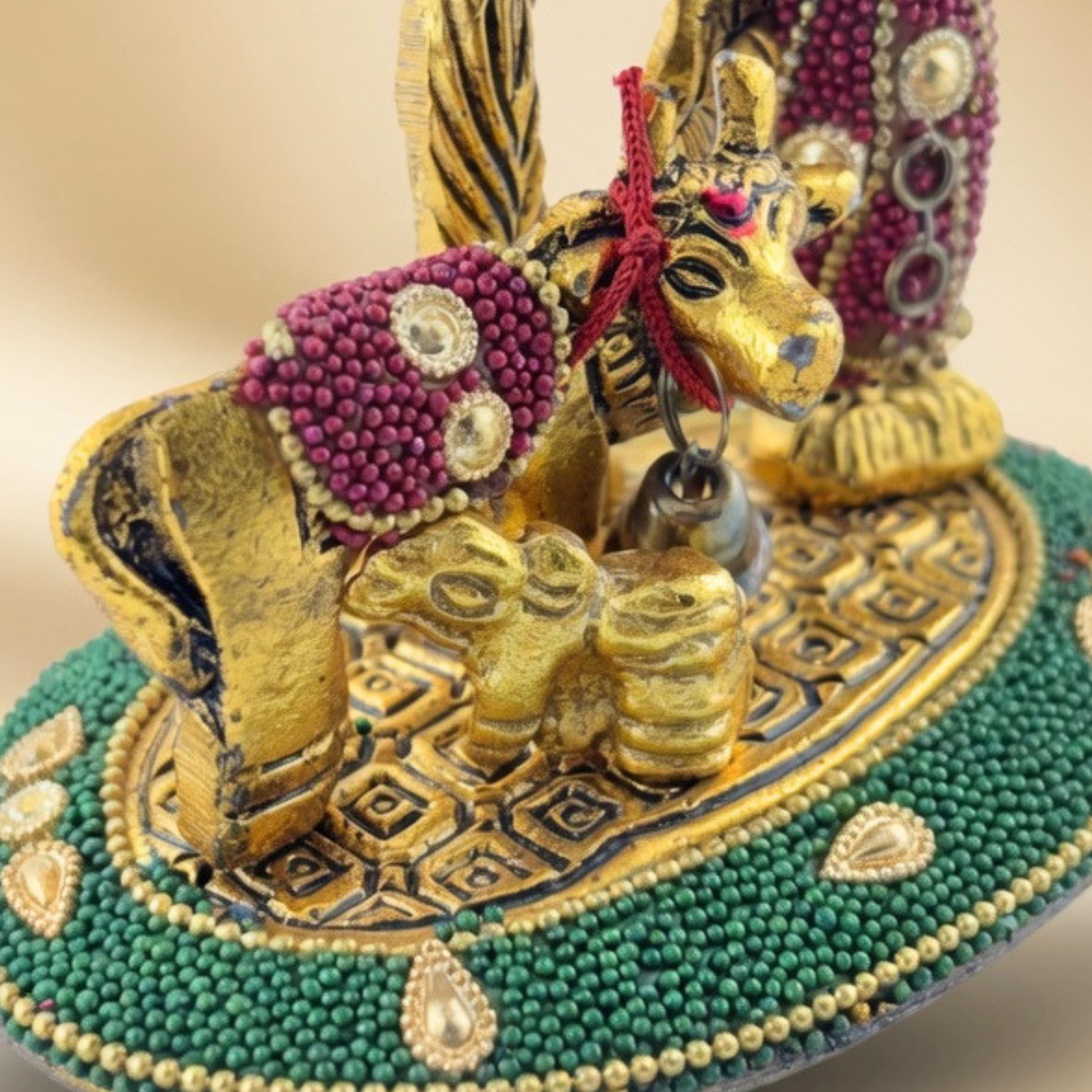 Gulabi Craft Handcrafted Stone Kadam Krishna with Cow Idol – Antique Gold Finish Table Decor & Premium Gift Item