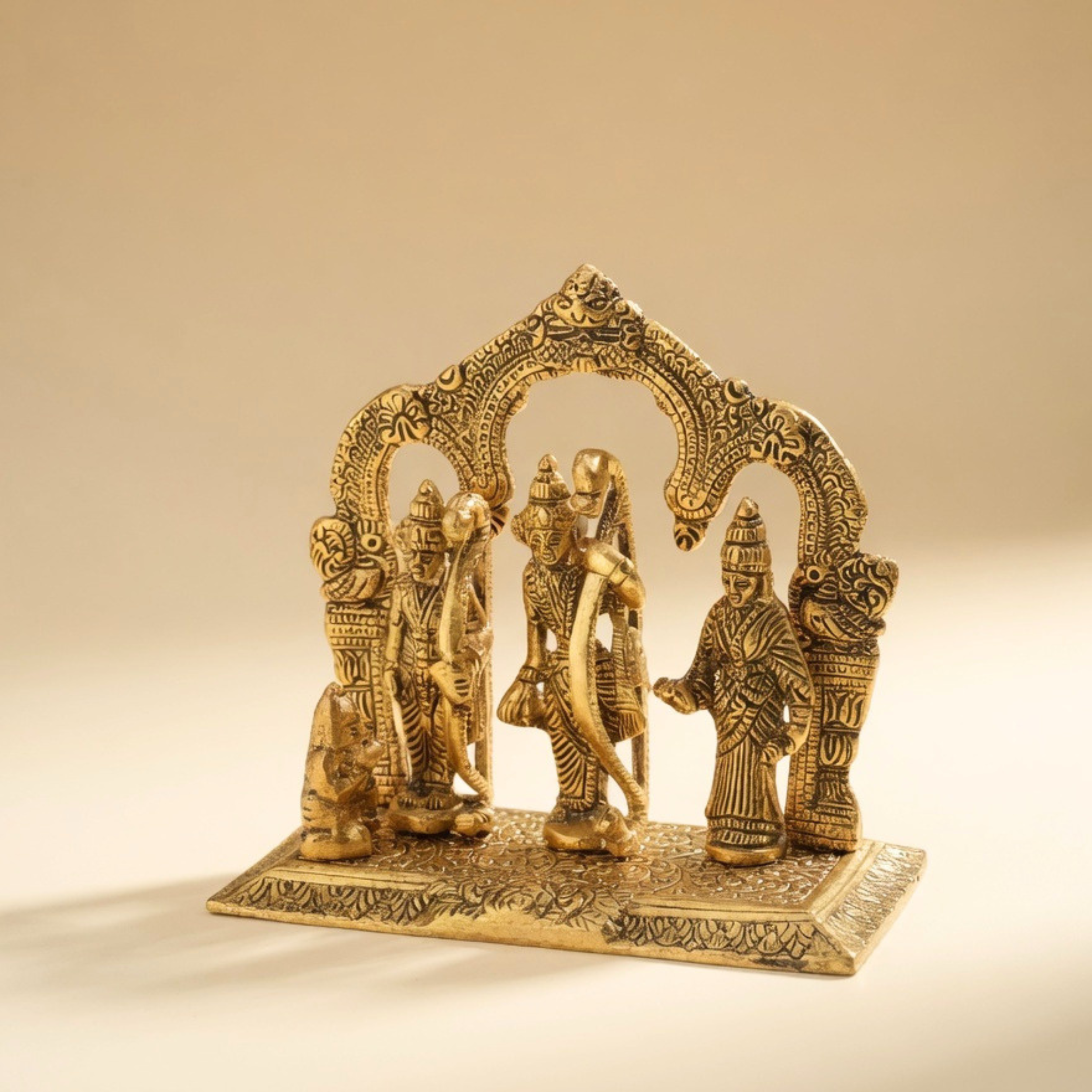 Gulabi Craft Handcrafted Ram Darbar Idol – Antique Gold Metal Statue for Pooja Room & Premium Home Decor