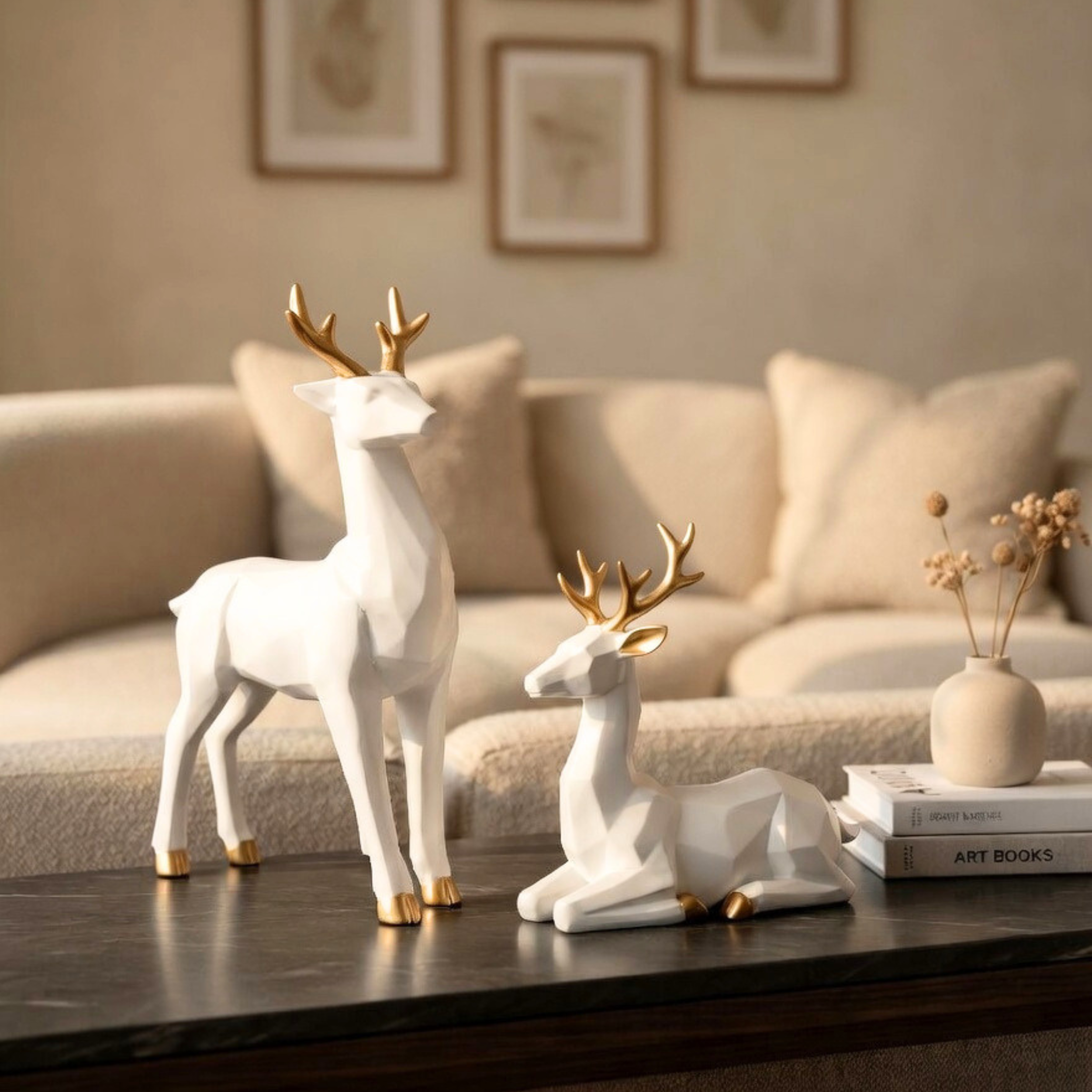 Modern White & Gold Deer Figurine Set – Luxury Home Decor Accent