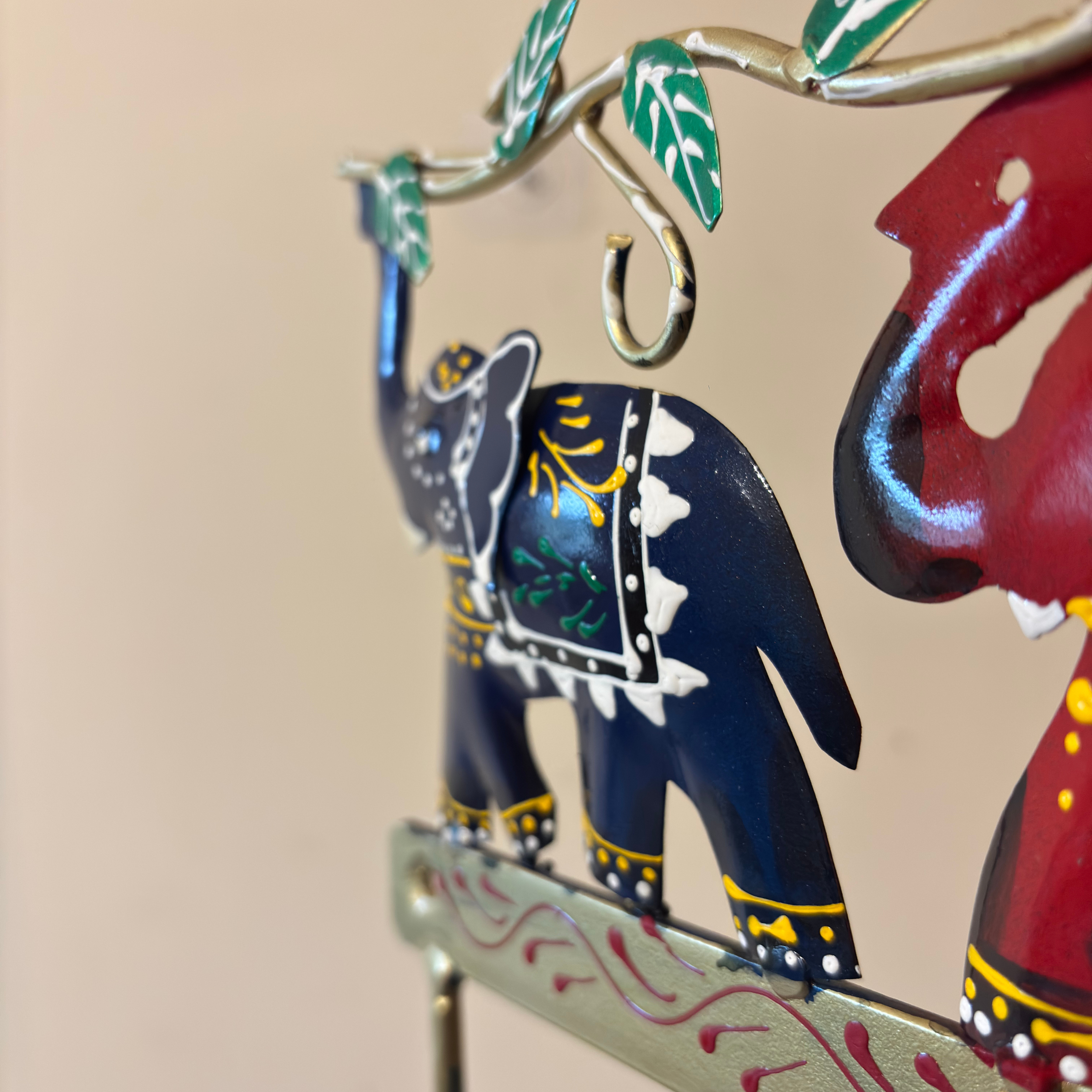 Handcrafted 3 Elephant Key Holder – Colorful Metal Wall Hook for Entryway Decor & Vastu Gifting | Gulabi Craft
