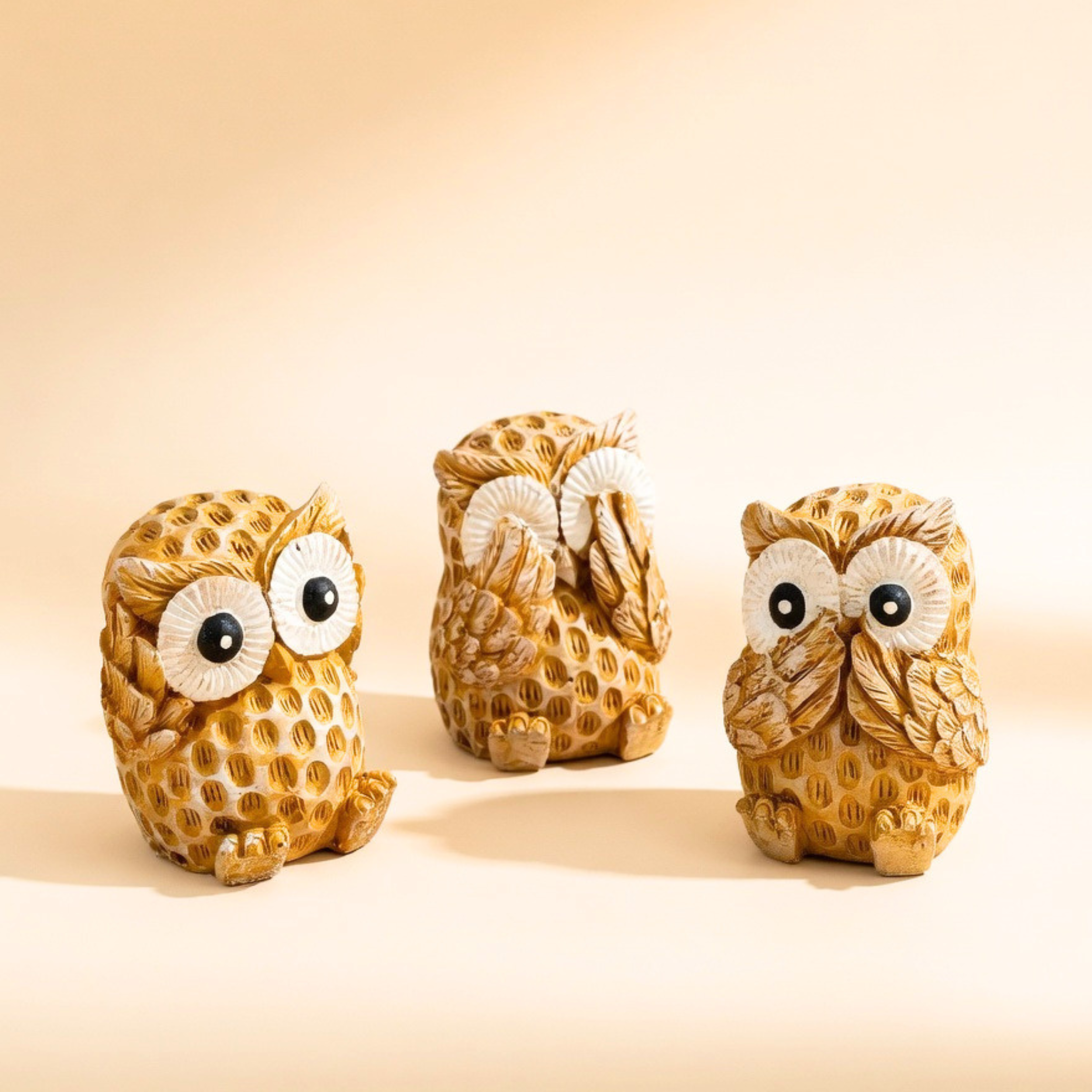 Handmade Owl Figurine Set – Cute Resin Home Decor Showpiece