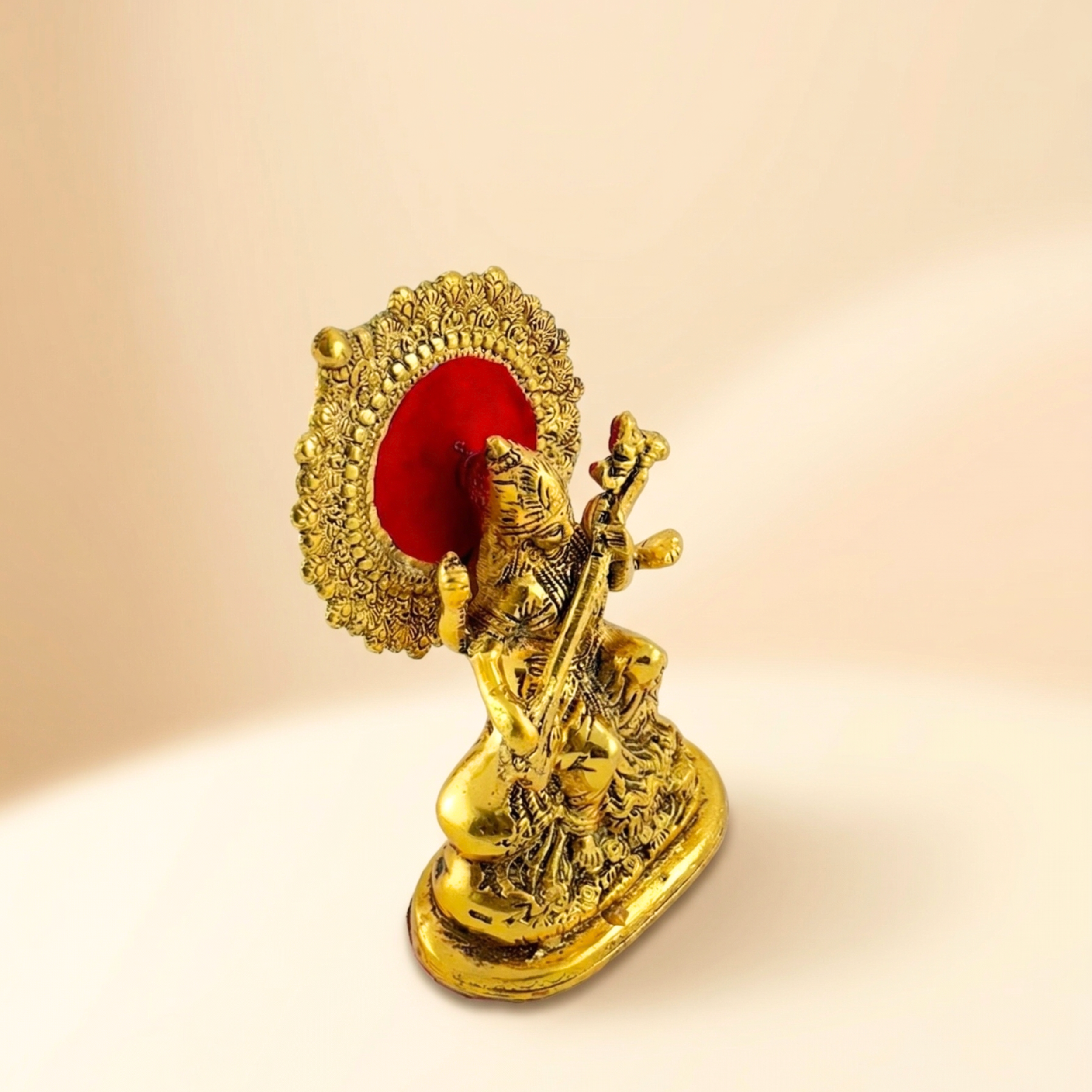 Gulabi Craft Handcrafted Saraswati Maa Idol – Antique Gold Metal Statue for Pooja Room, Study Decor & Gifting