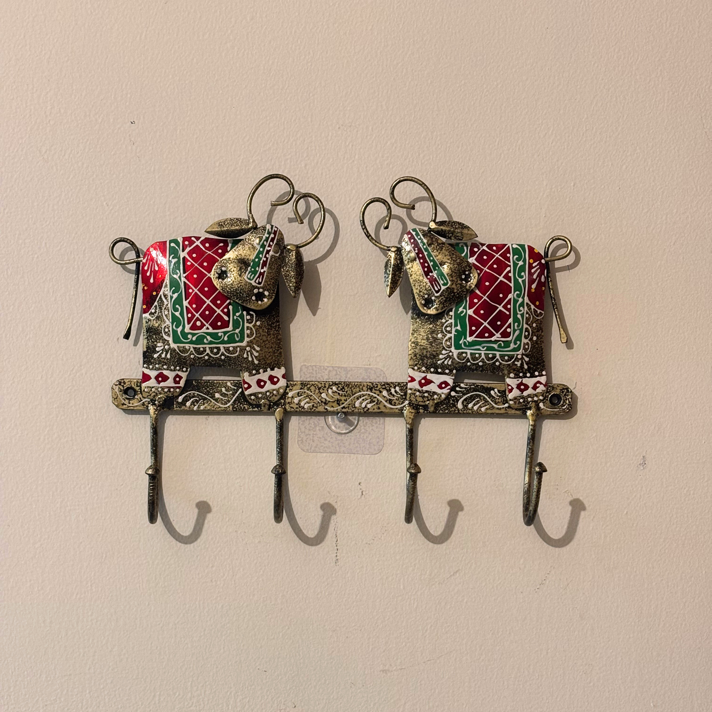 Gulabi Craft Handcrafted Twin Cow Key Holder – Antique Metal Wall Hook for Entryway Decor & Gifting