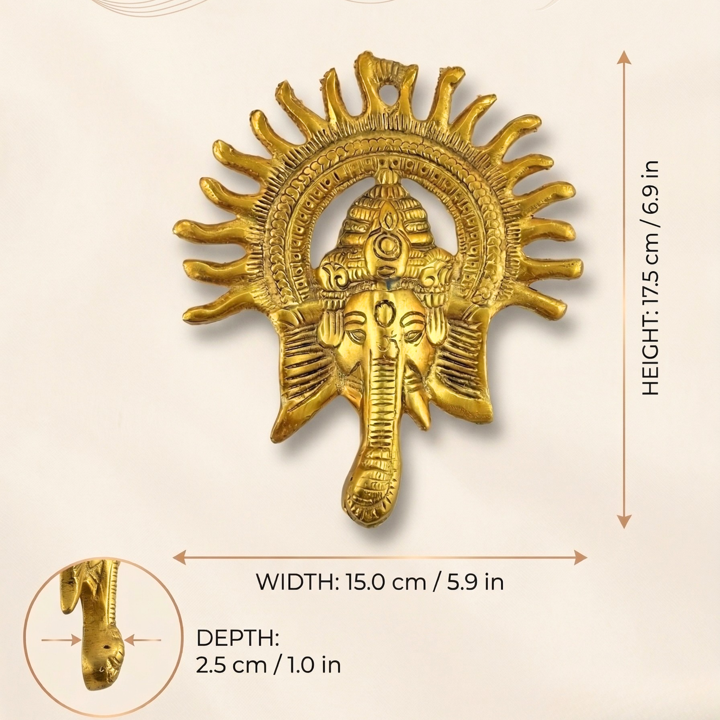 Ganesha Wall Decor with Sun Design | Handcrafted Spiritual Wall Hanging