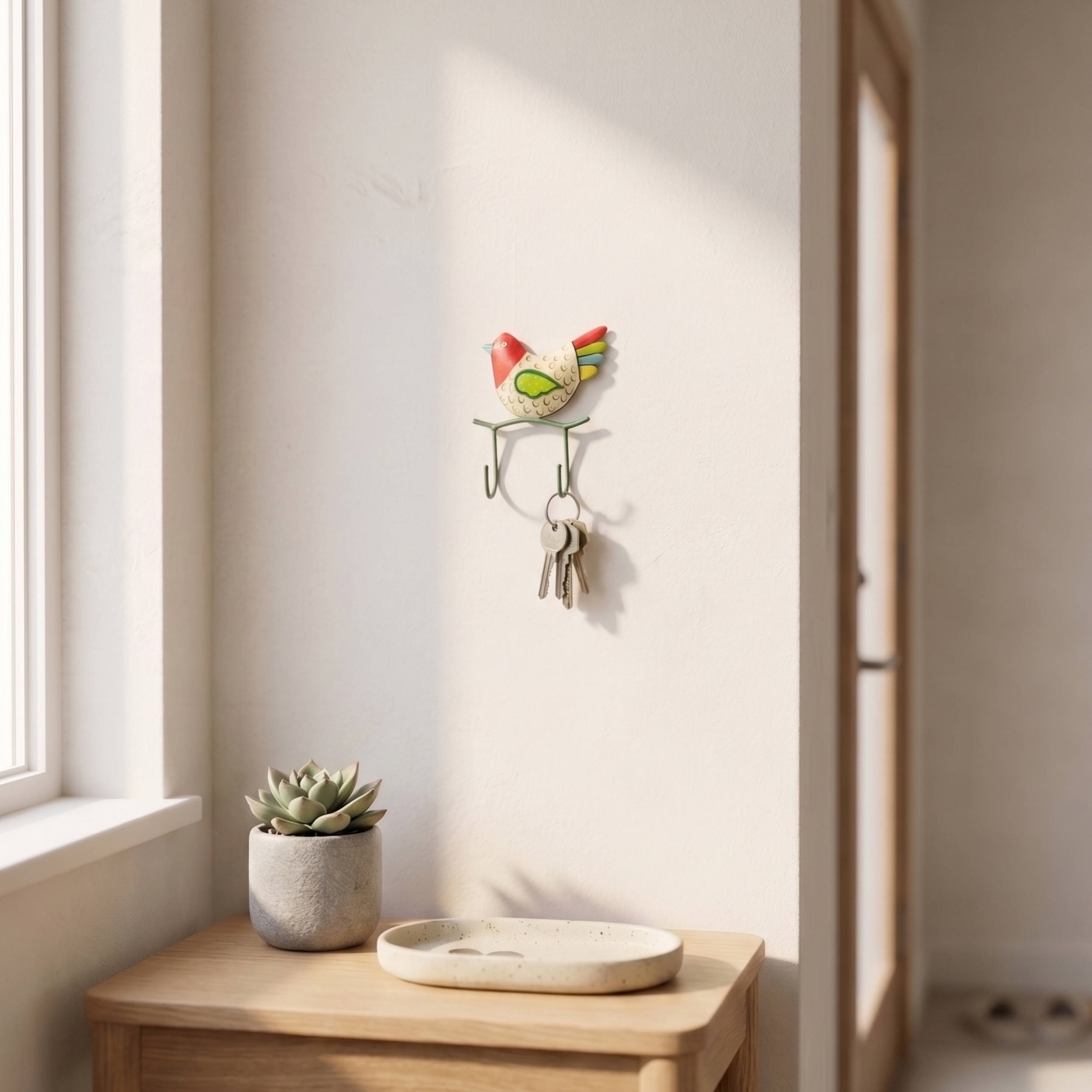 Handcrafted Multicolour Bird Key Holder – Metal Wall Hook for Entryway Decor & Gifting | Gulabi Craft