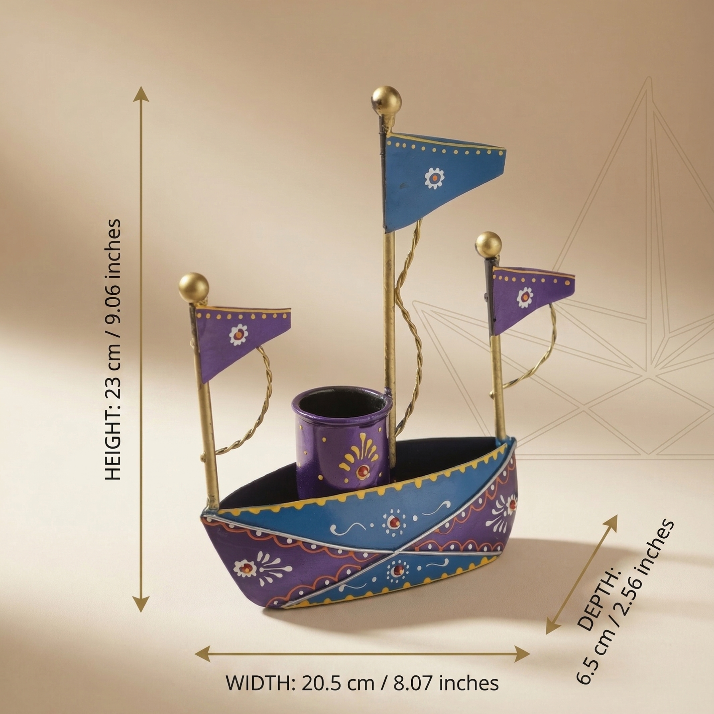 Handmade Metal Boat Desk Organizer Pen Holder | Decorative Office Table Decor