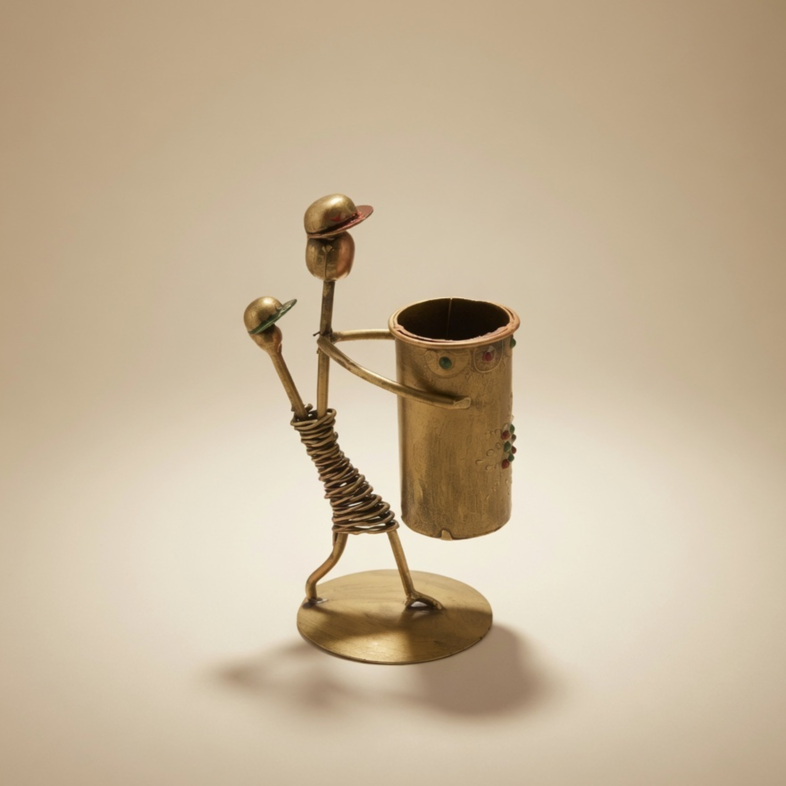 Handcrafted Lady Basket Pen Stand – Vintage Metal Table Organizer Home Decor Gift | Gulabi Craft