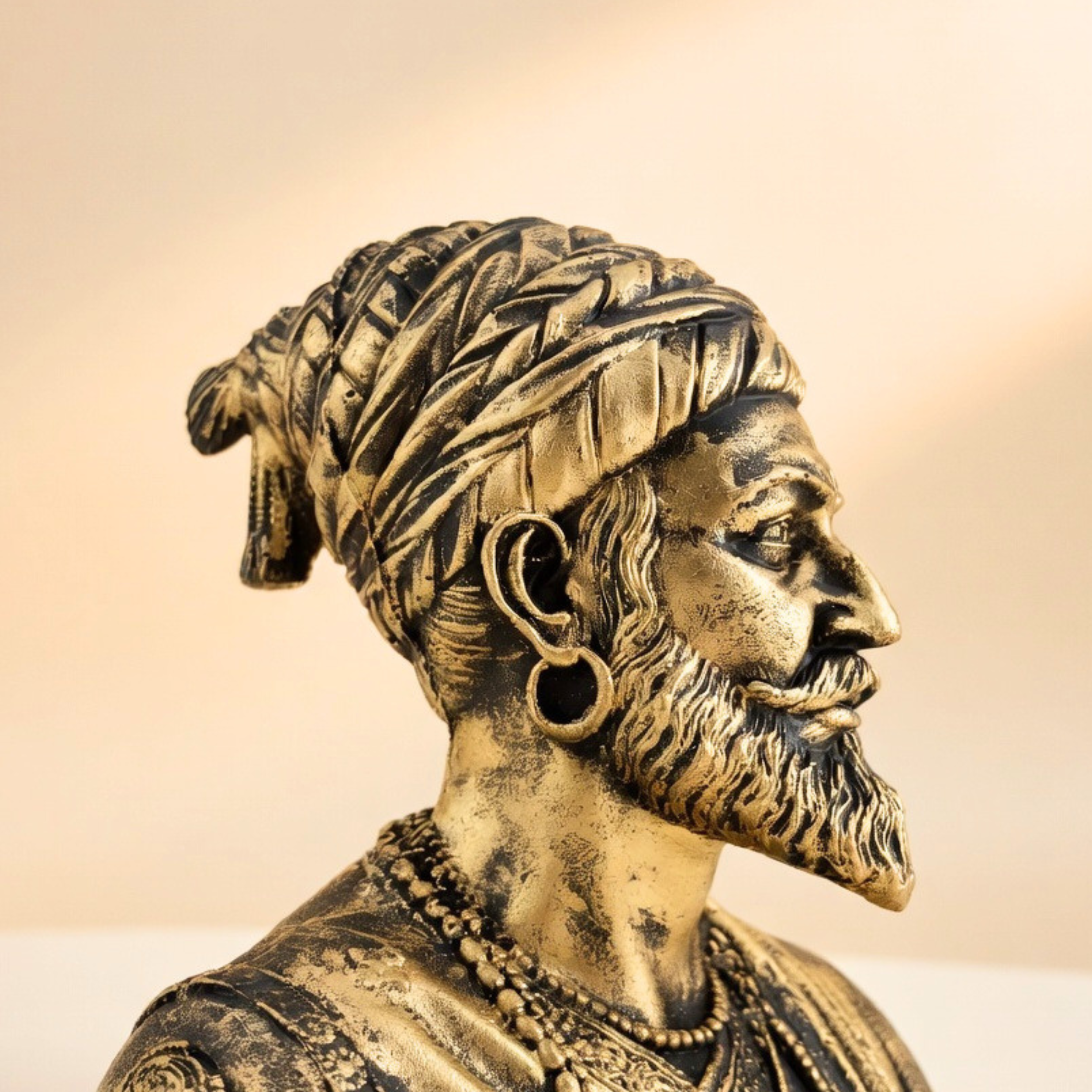 Chhatrapati Shivaji Maharaj Bust Statue Antique Gold Handcrafted Home Decor | Gulabi Craft