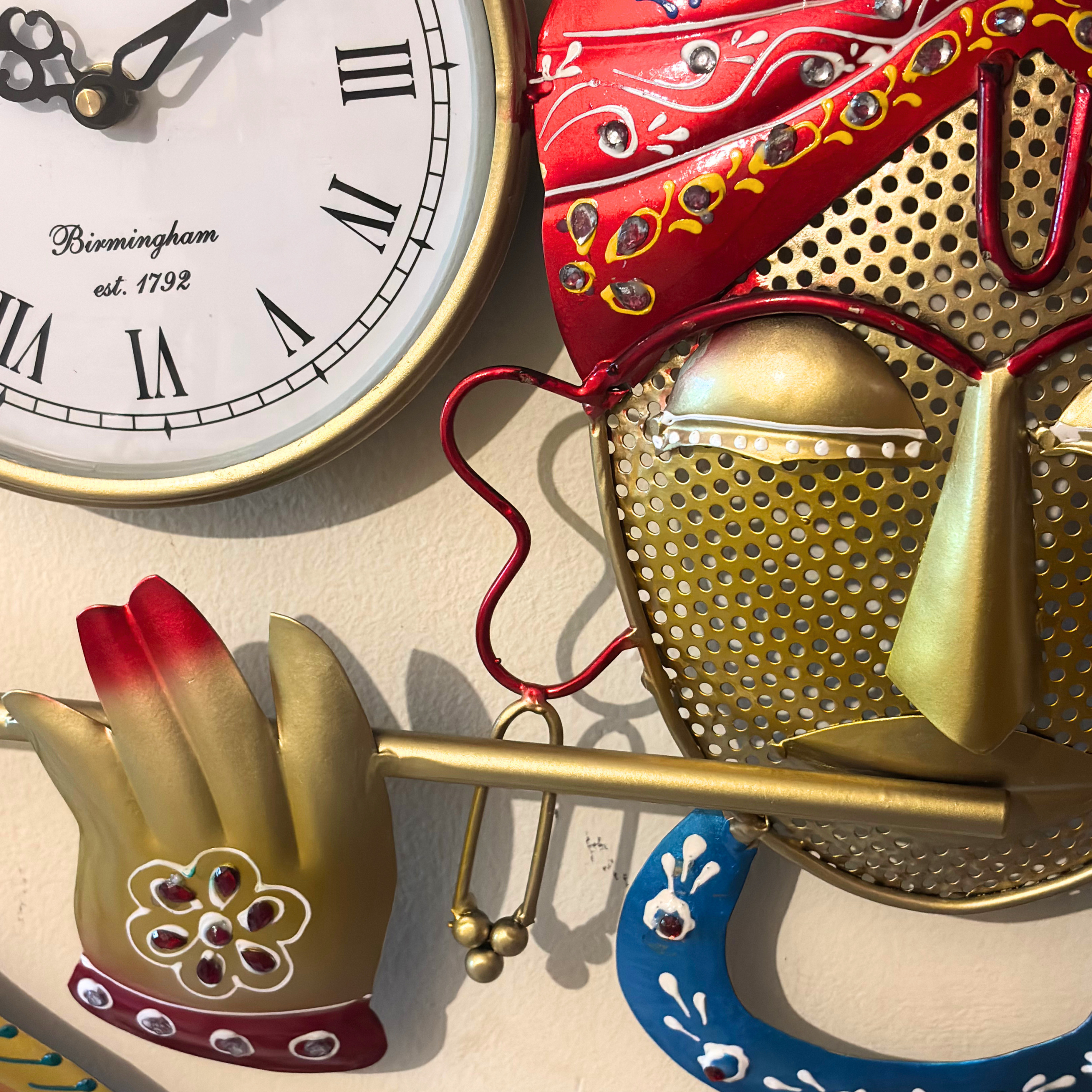 Handcrafted Colour Krishna Wall Clock – Metal Wall Art Decor for Living Room & Vastu Gifting | Gulabi Craft