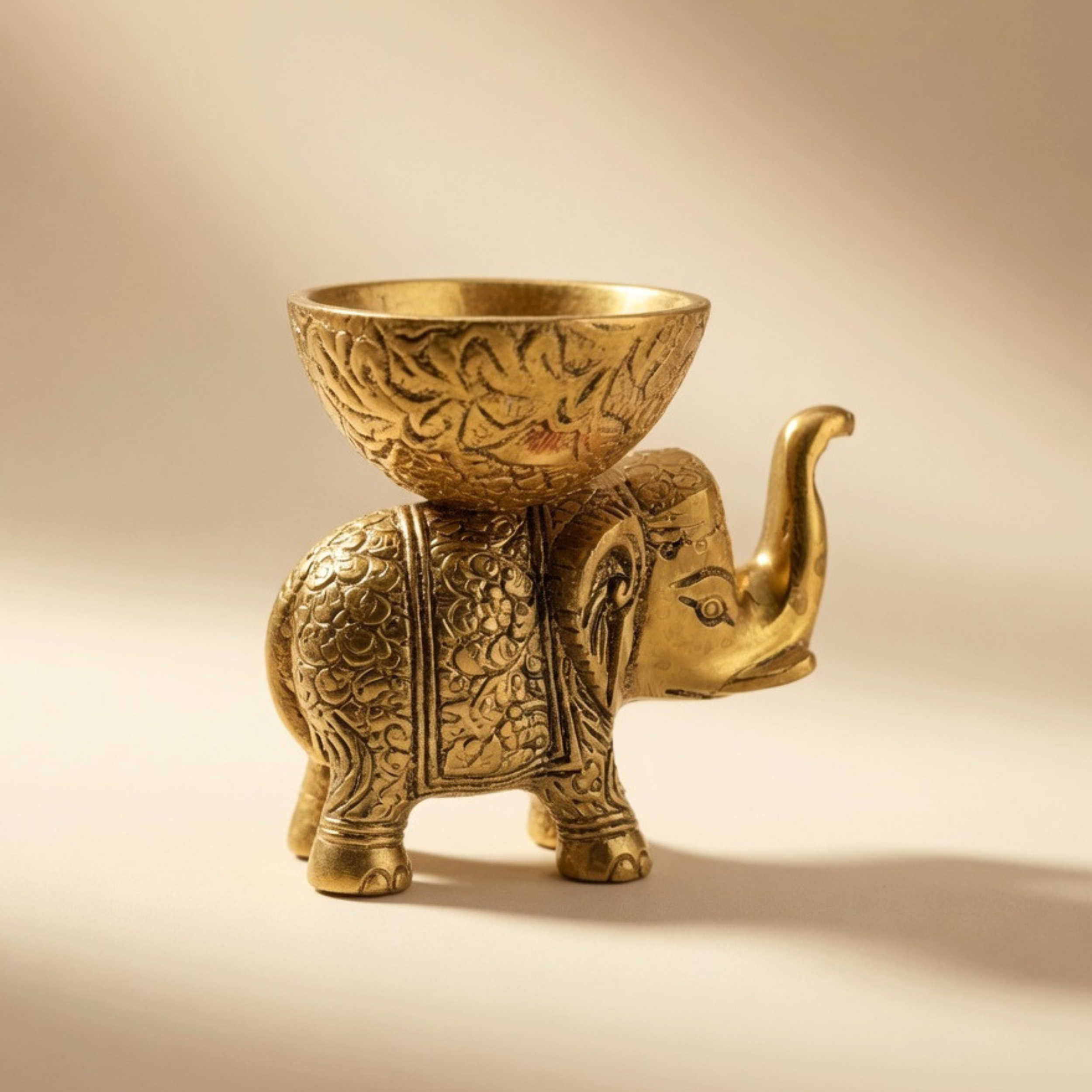 Gulabi Craft Handcrafted Golden Elephant Serving Bowl – Premium Metal Dry Fruit Holder & Royal Table Decor