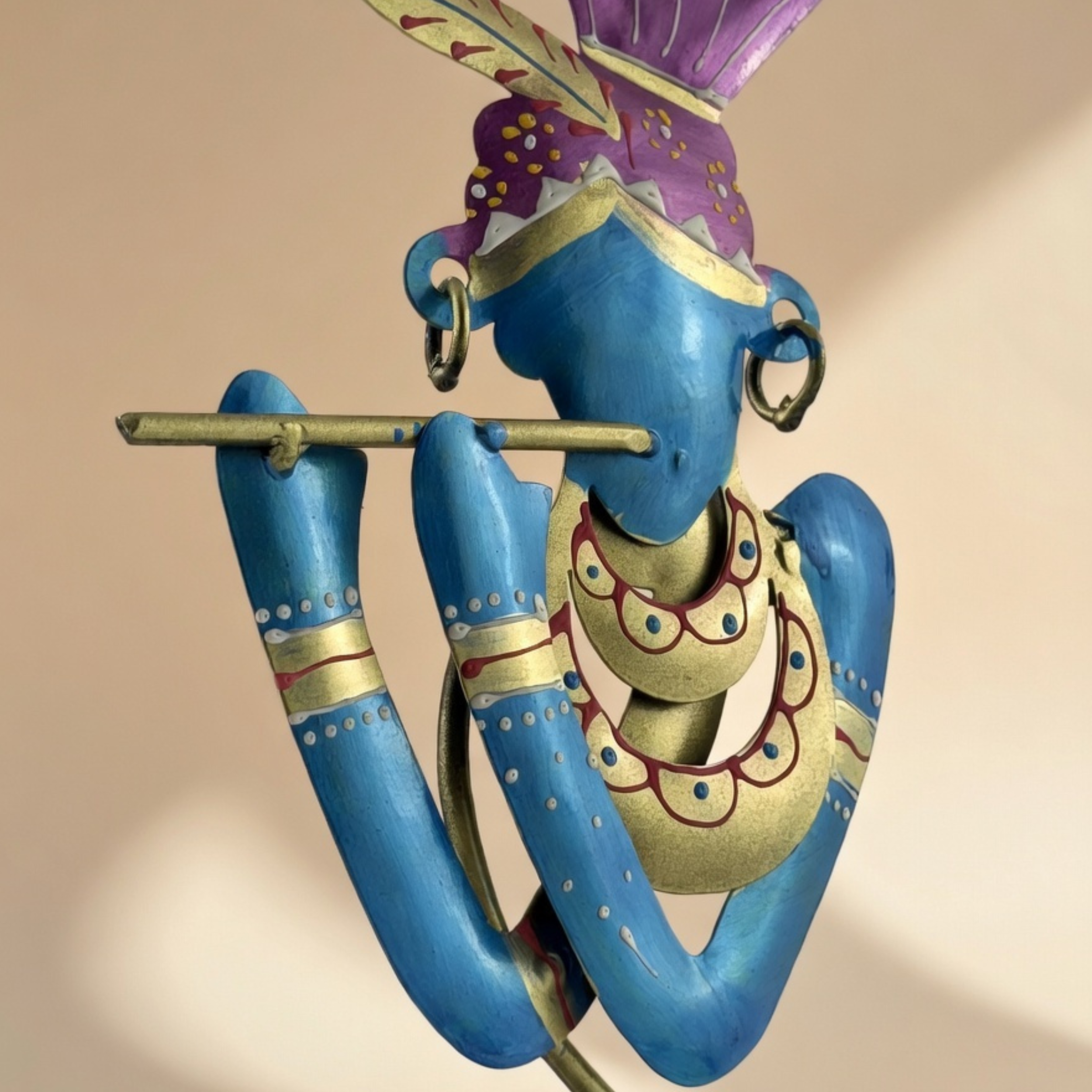 Handcrafted Murli Krishna T-Light Holder Blue – Metal Spiritual Home Decor Table Diya Stand | Gulabi Craft