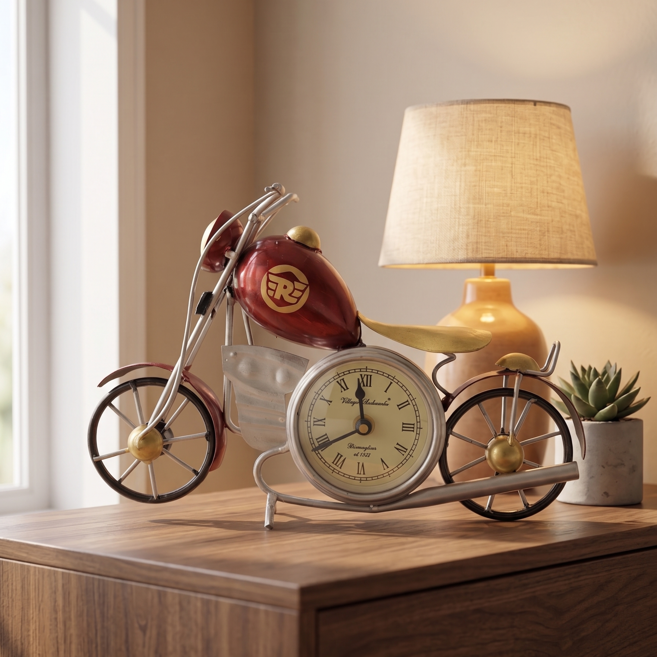 Handmade Metal Motorcycle Table Clock – Vintage Home Decor