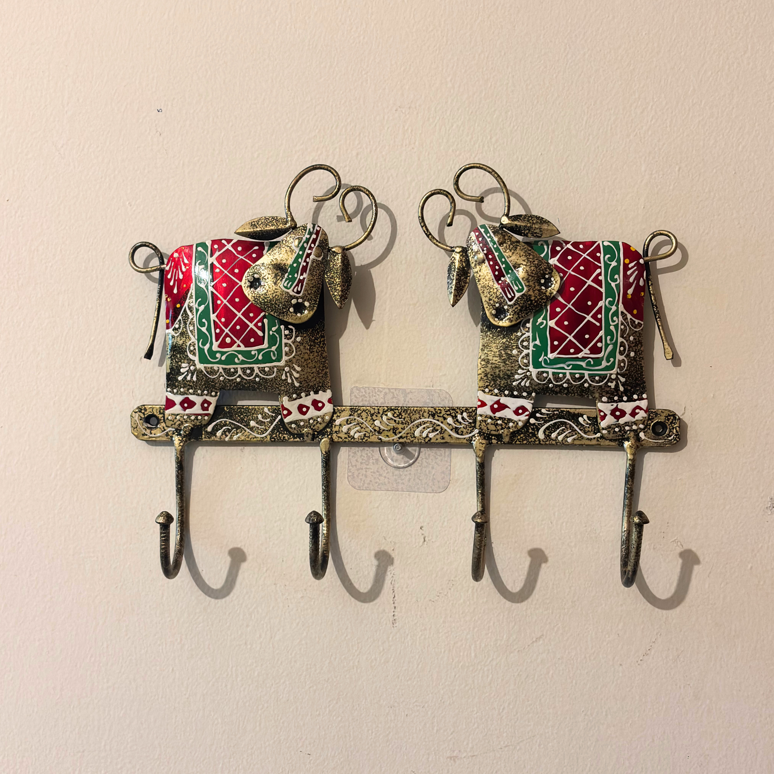 Gulabi Craft Handcrafted Twin Cow Key Holder – Antique Metal Wall Hook for Entryway Decor & Gifting