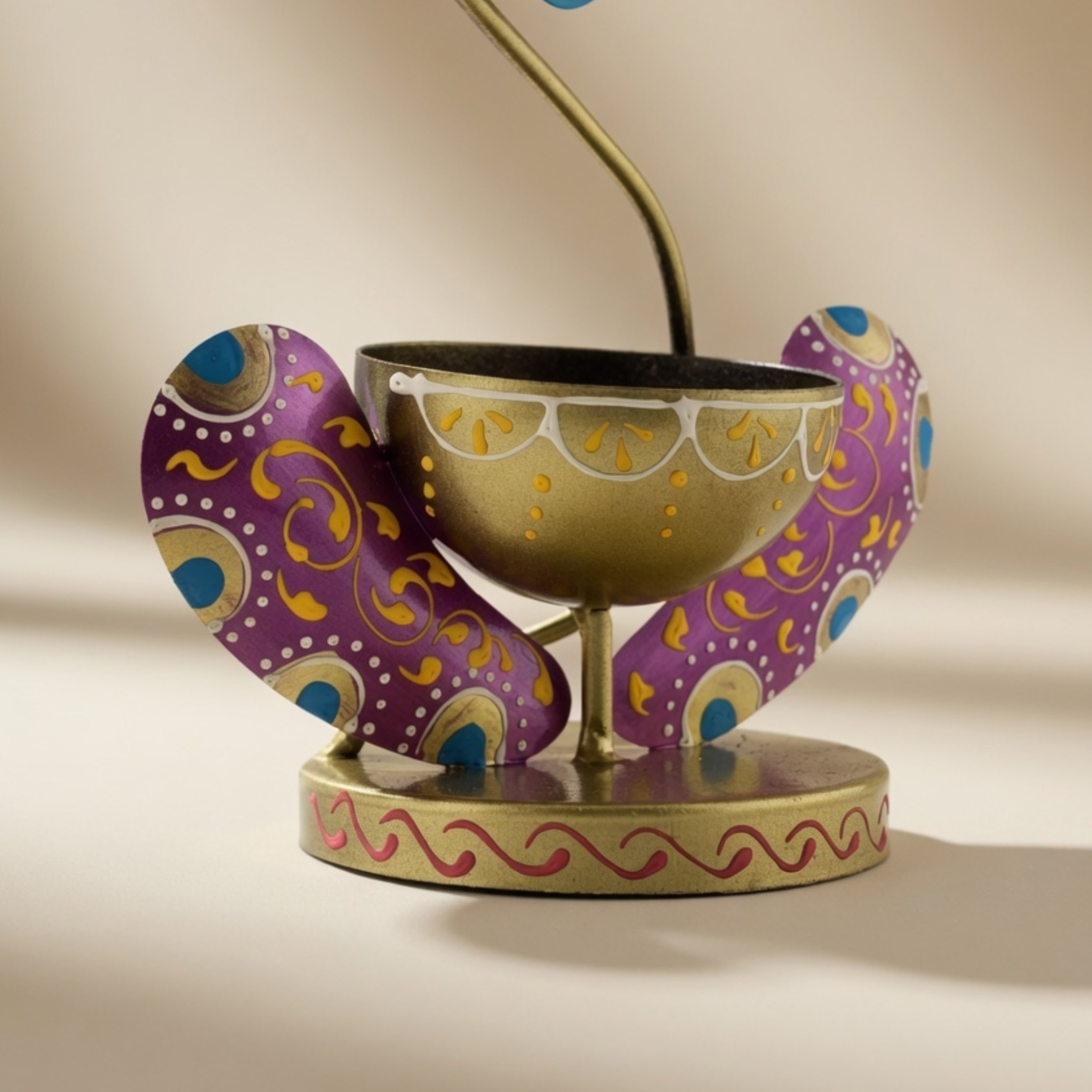 Handcrafted Murli Krishna T-Light Holder Blue – Metal Spiritual Home Decor Table Diya Stand | Gulabi Craft