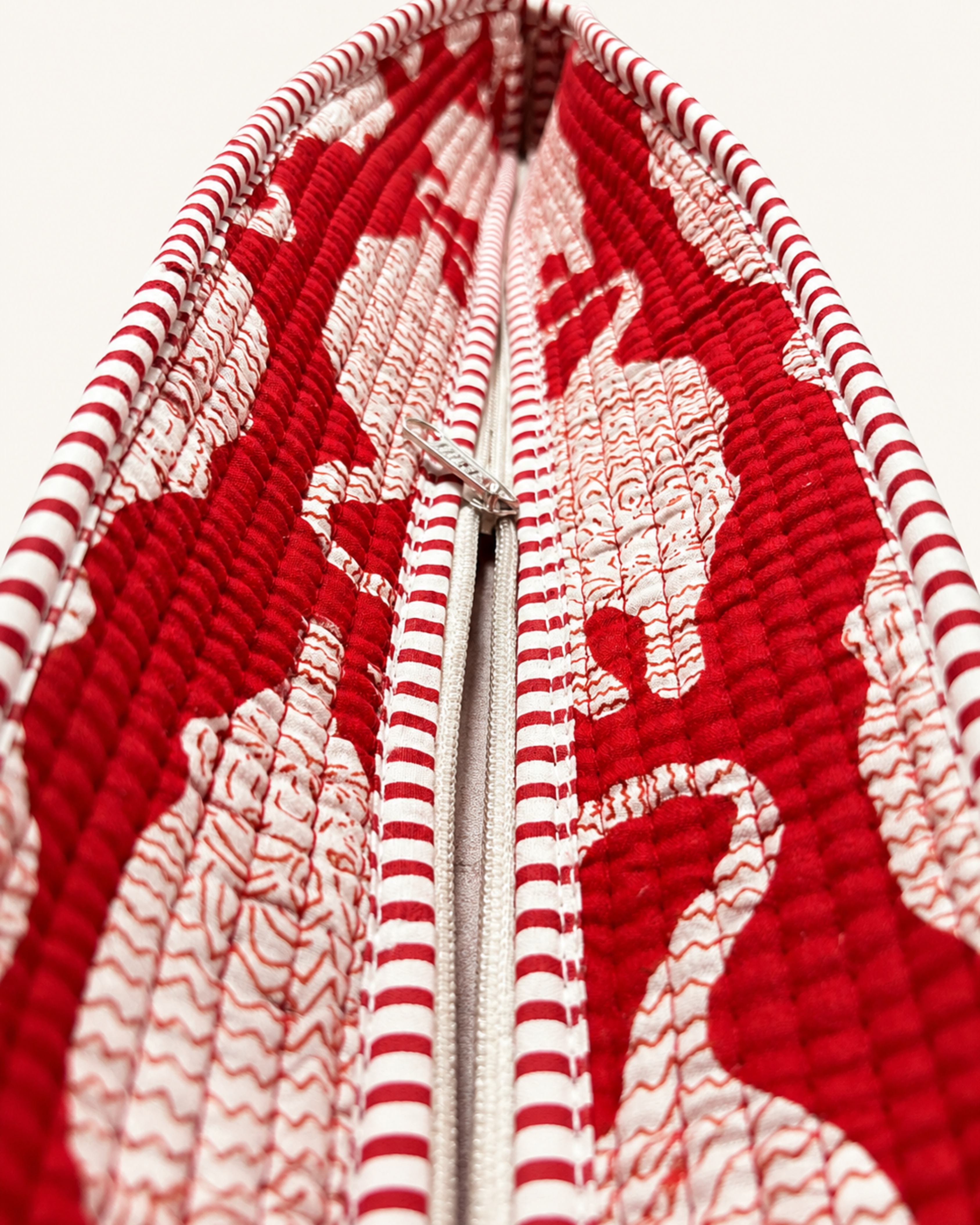 Crimson Red Stylized Tiger Print Handcrafted Quilted Canvas Tote Bag with Inner Pocket for Travel | Gulabi Craft