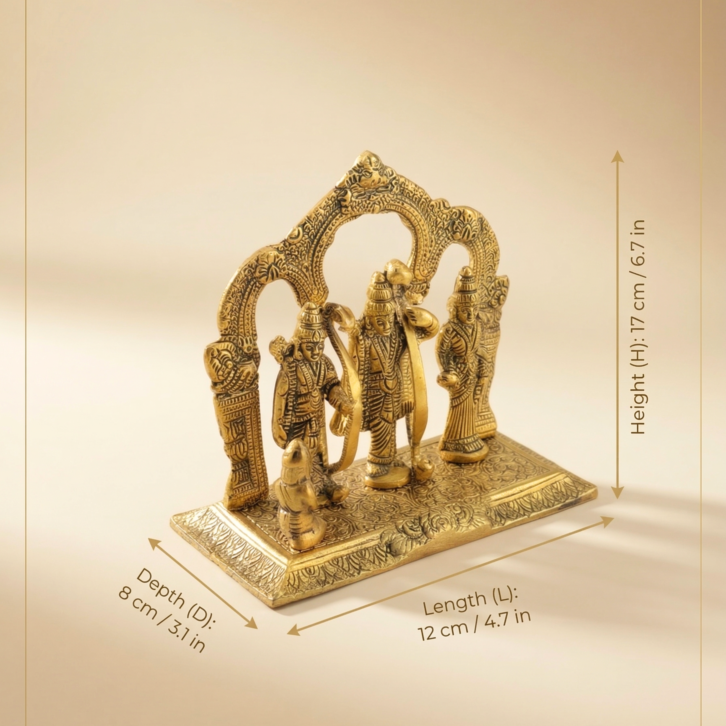 Gulabi Craft Handcrafted Ram Darbar Idol – Antique Gold Metal Statue for Pooja Room & Premium Home Decor