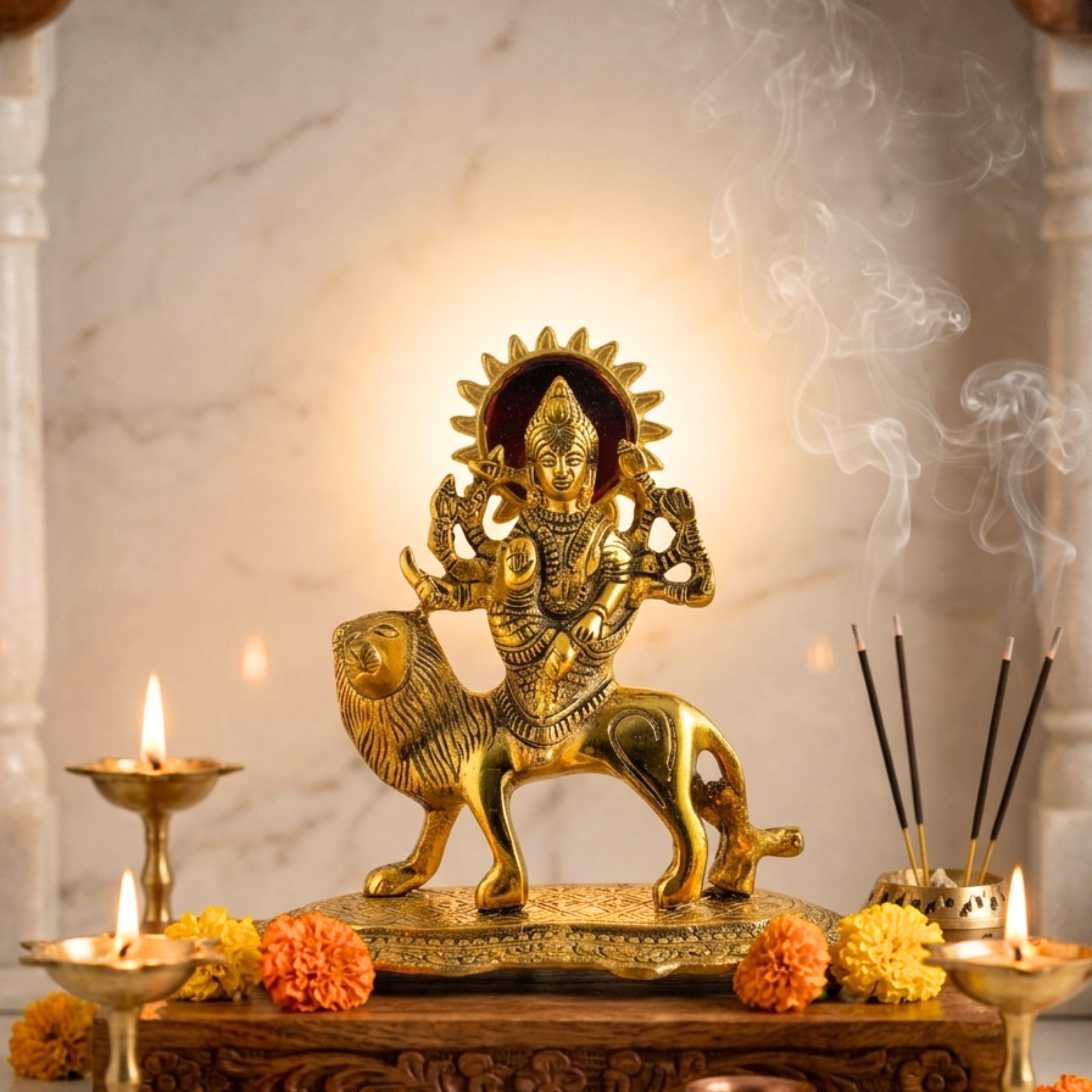 Durga Maa Idol with Lion | Handcrafted Spiritual Home Decor Statue