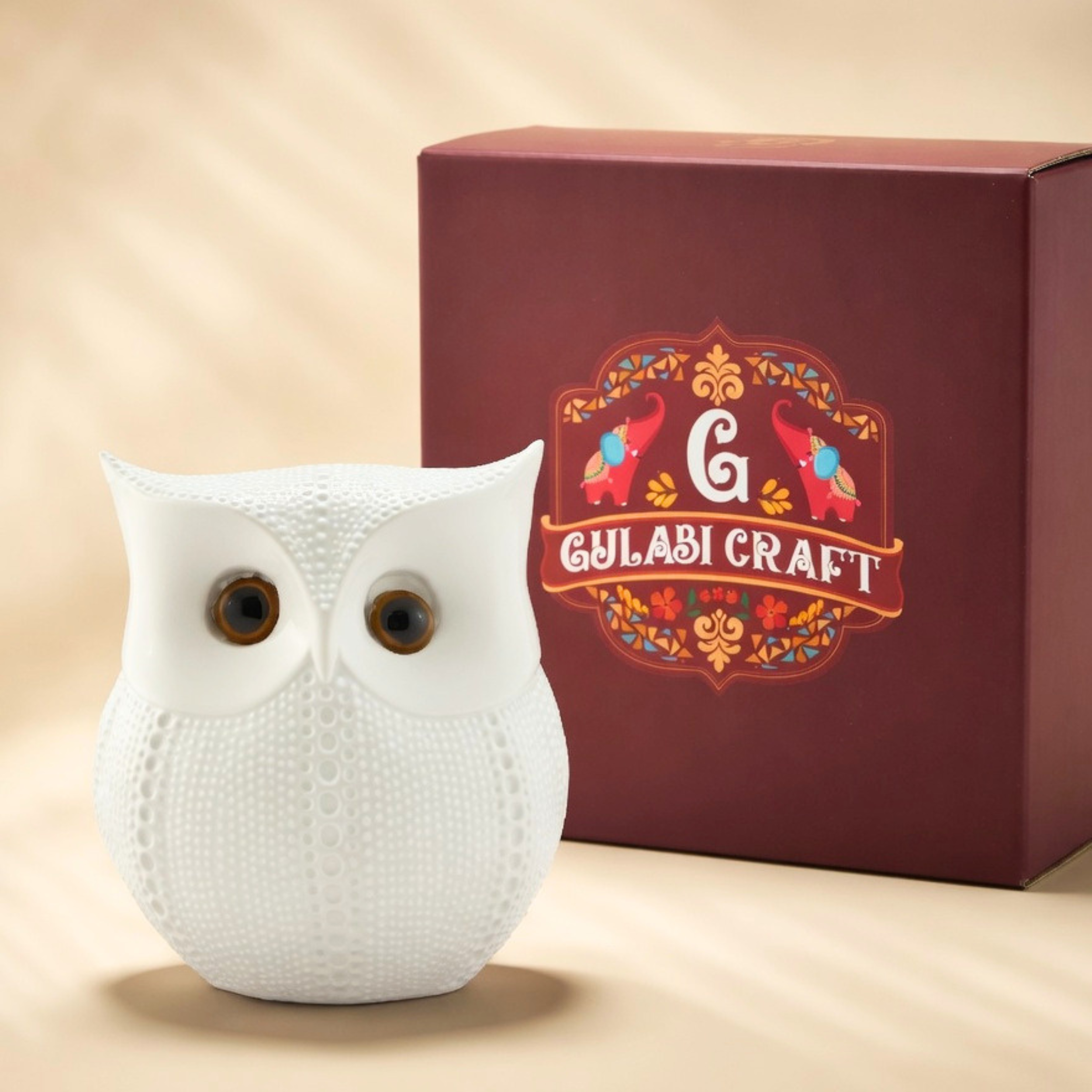 Handcrafted Lucky White Owl Showpiece – Premium Table Decor & Auspicious Gift Item | Gulabi Craft