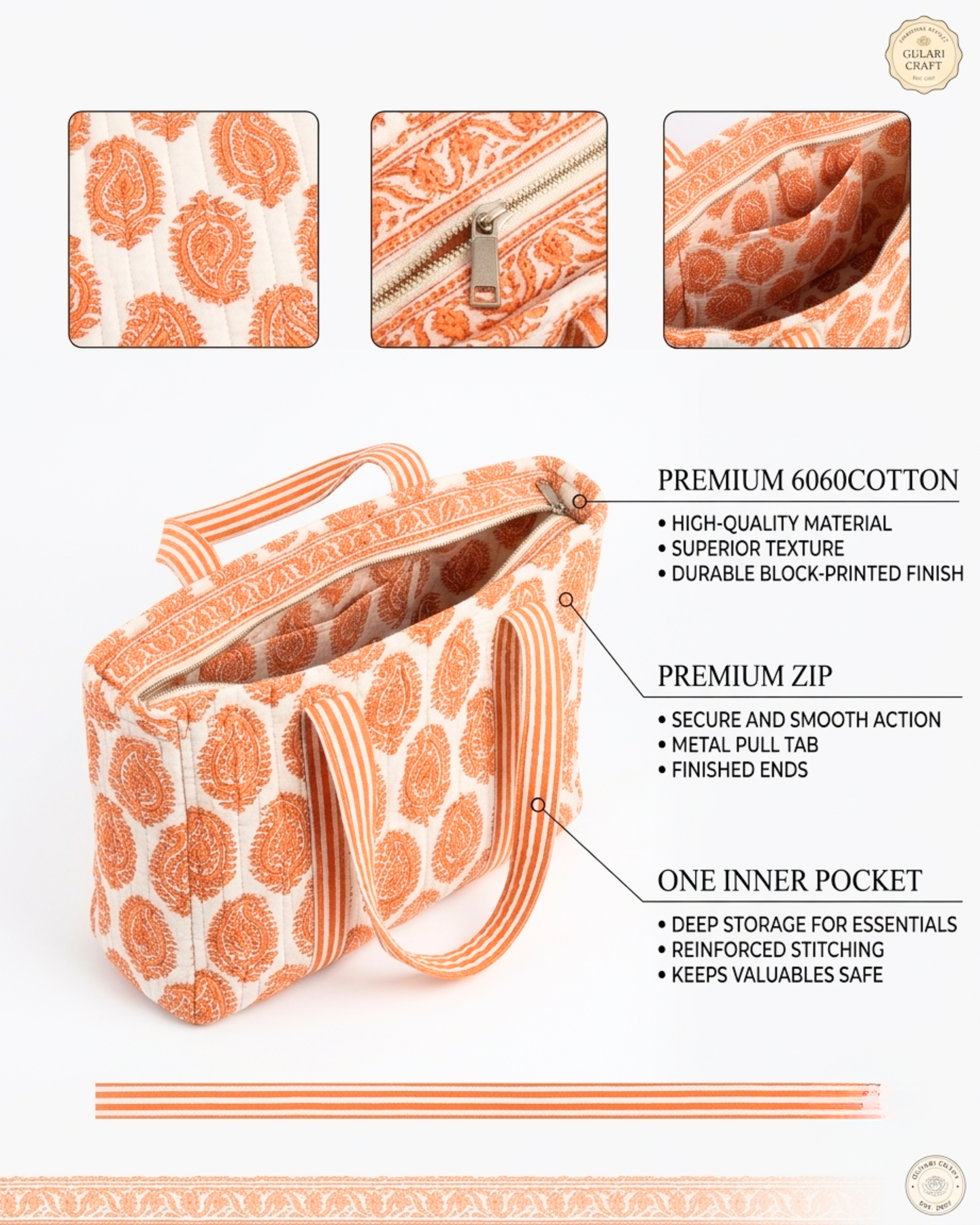 Saffron Leaf Tote Bag & Red Gingham Toiletry Pouch Gift Set | 4-Piece Quilted Cotton Travel Combo