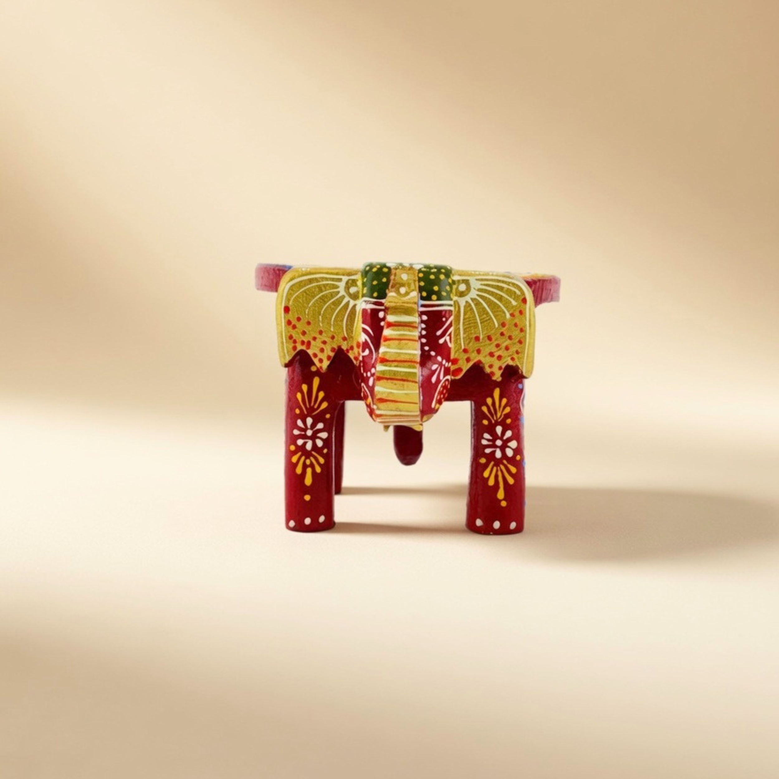 Gulabi Craft Mini Handcrafted Red Wooden Elephant Stool (4-Inch) – Traditional Hand-Painted Table Decor & Festive Gift Item