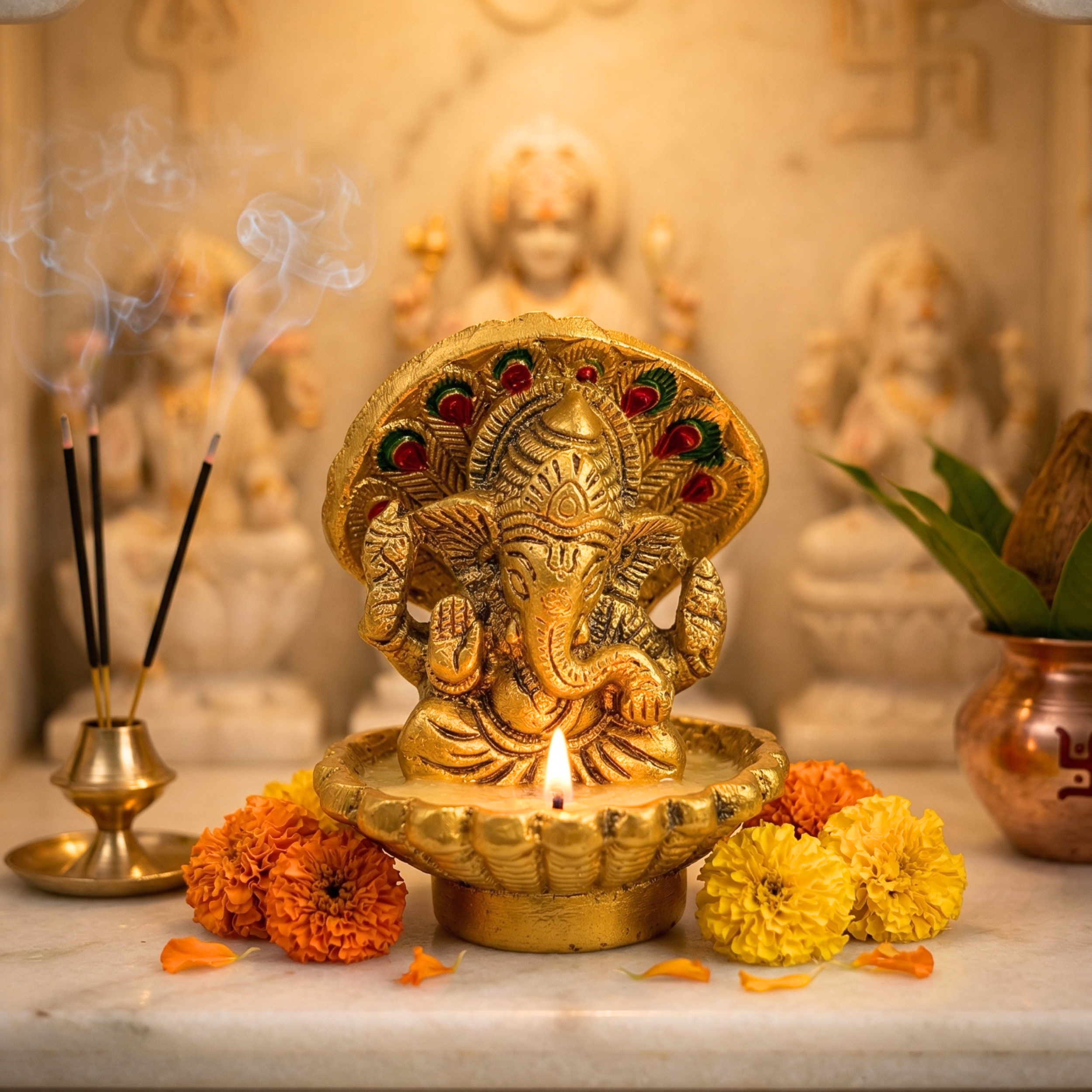 Handcrafted Seep Ganesha Idol – Antique Gold Seashell Ganpati for Home Decor &Premium Gifting | Gulabi Craft