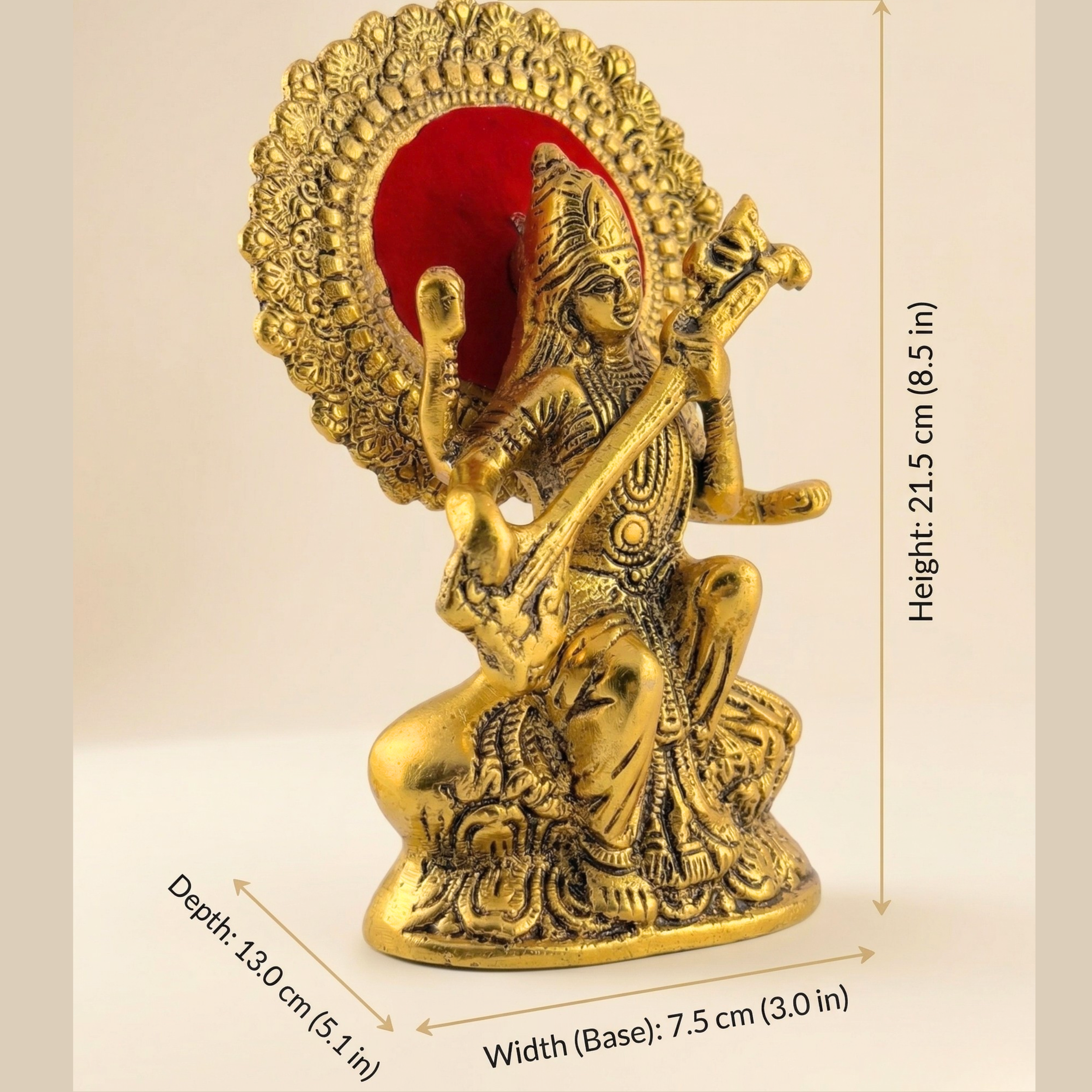 Gulabi Craft Handcrafted Saraswati Maa Idol – Antique Gold Metal Statue for Pooja Room, Study Decor & Gifting