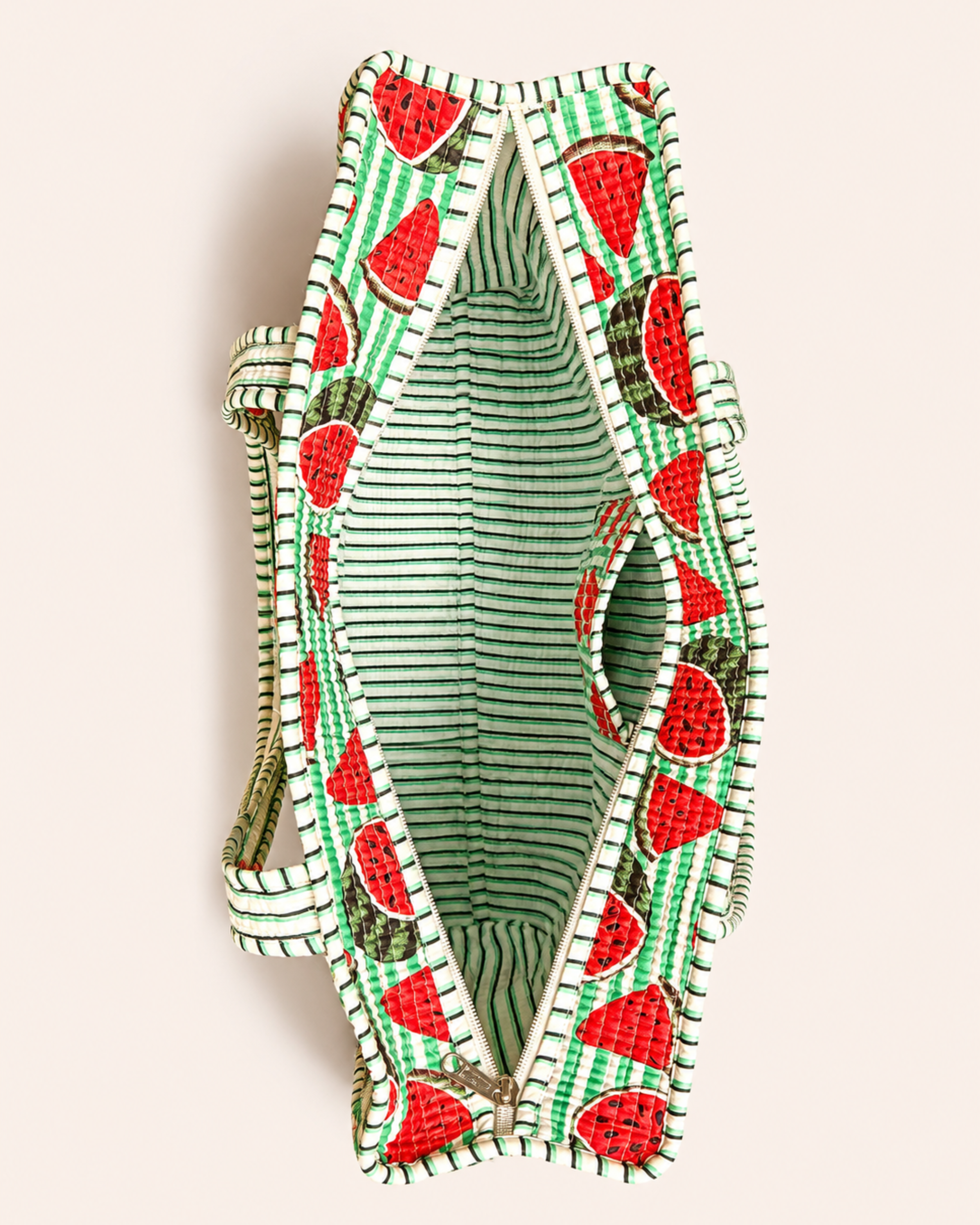 Mint Green Watermelon Quilted Canvas Tote Bag | Handcrafted Cotton Shoulder Bag with Inner Pocket