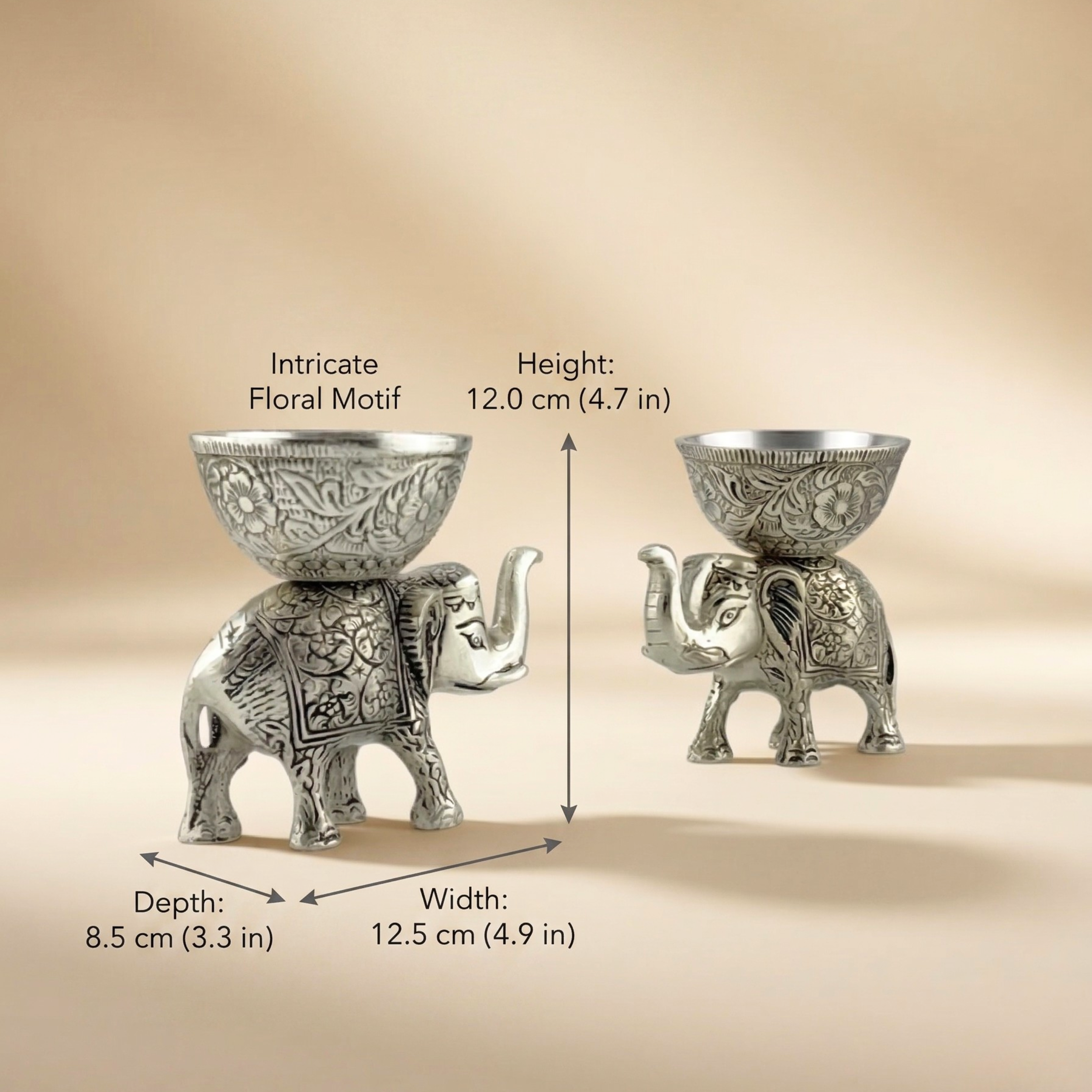 Handcrafted Silver Elephant Dry Fruit Bowl Set – Antique Serving Set for Table Decor & Premium Gifting | Gulabi Craft