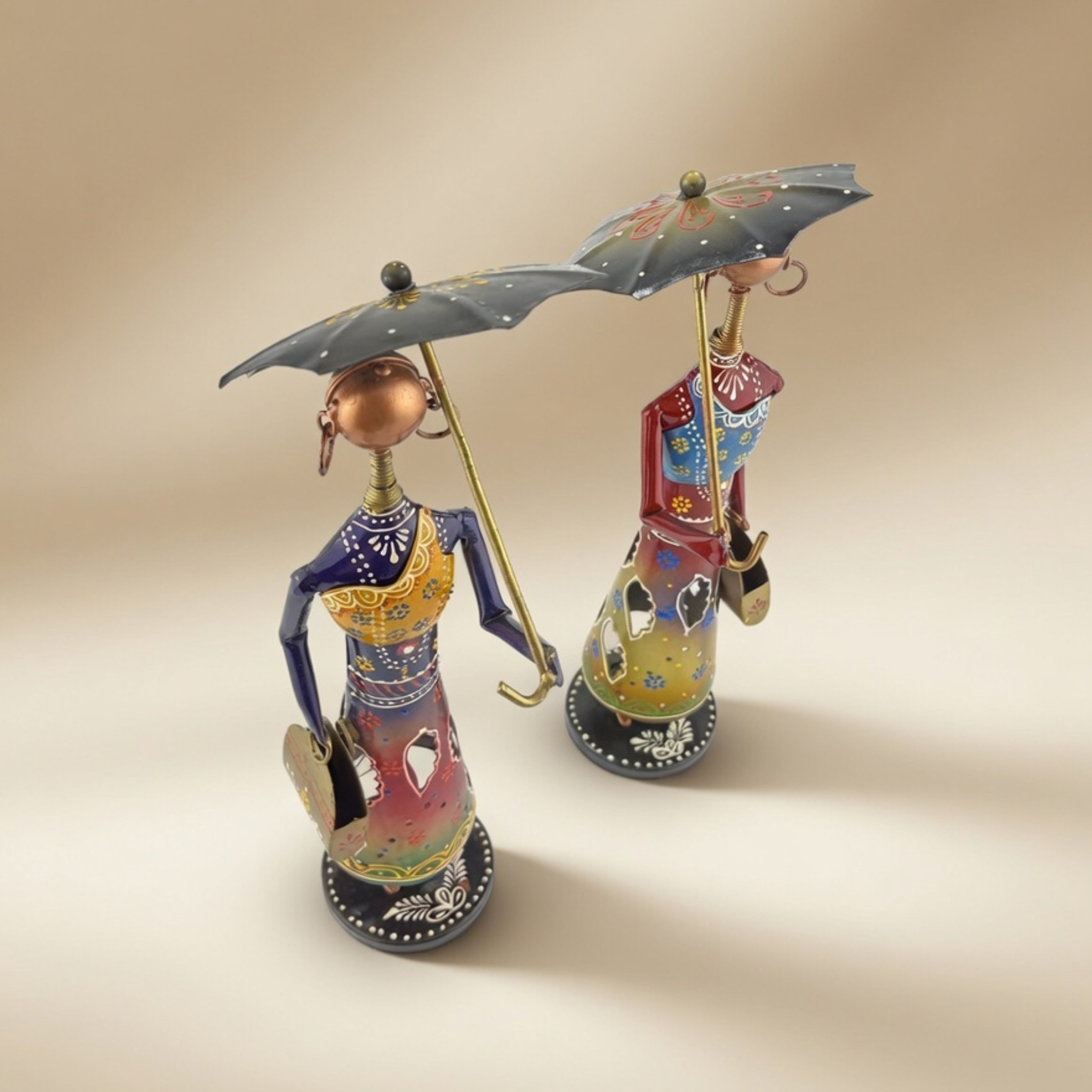 Handmade Metal Couple Showpiece Set – Tribal Home Decor Figurines