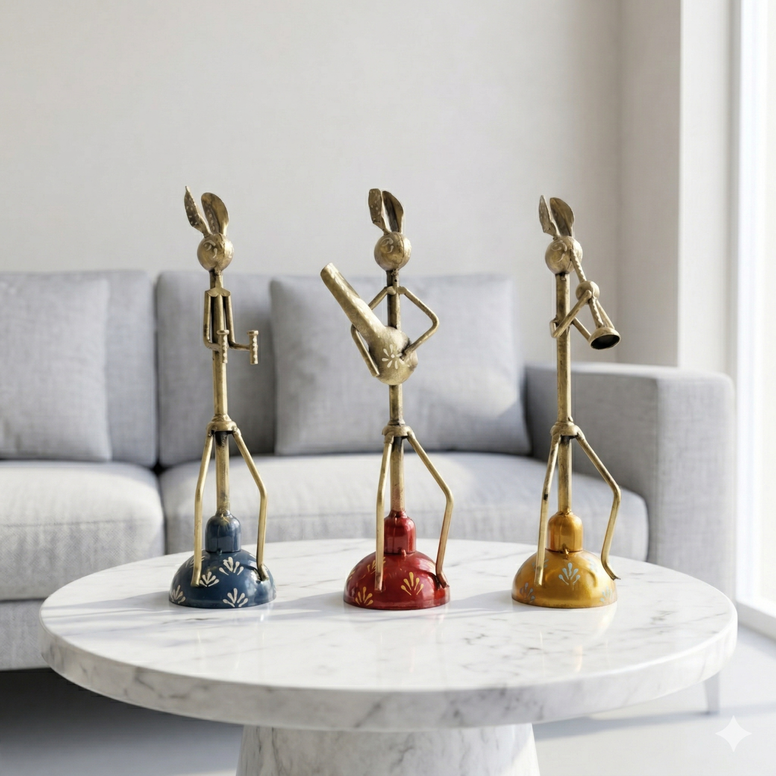 Handmade Metal Tribal Musician Figurines Set of 3 | Folk Art Home Decor
