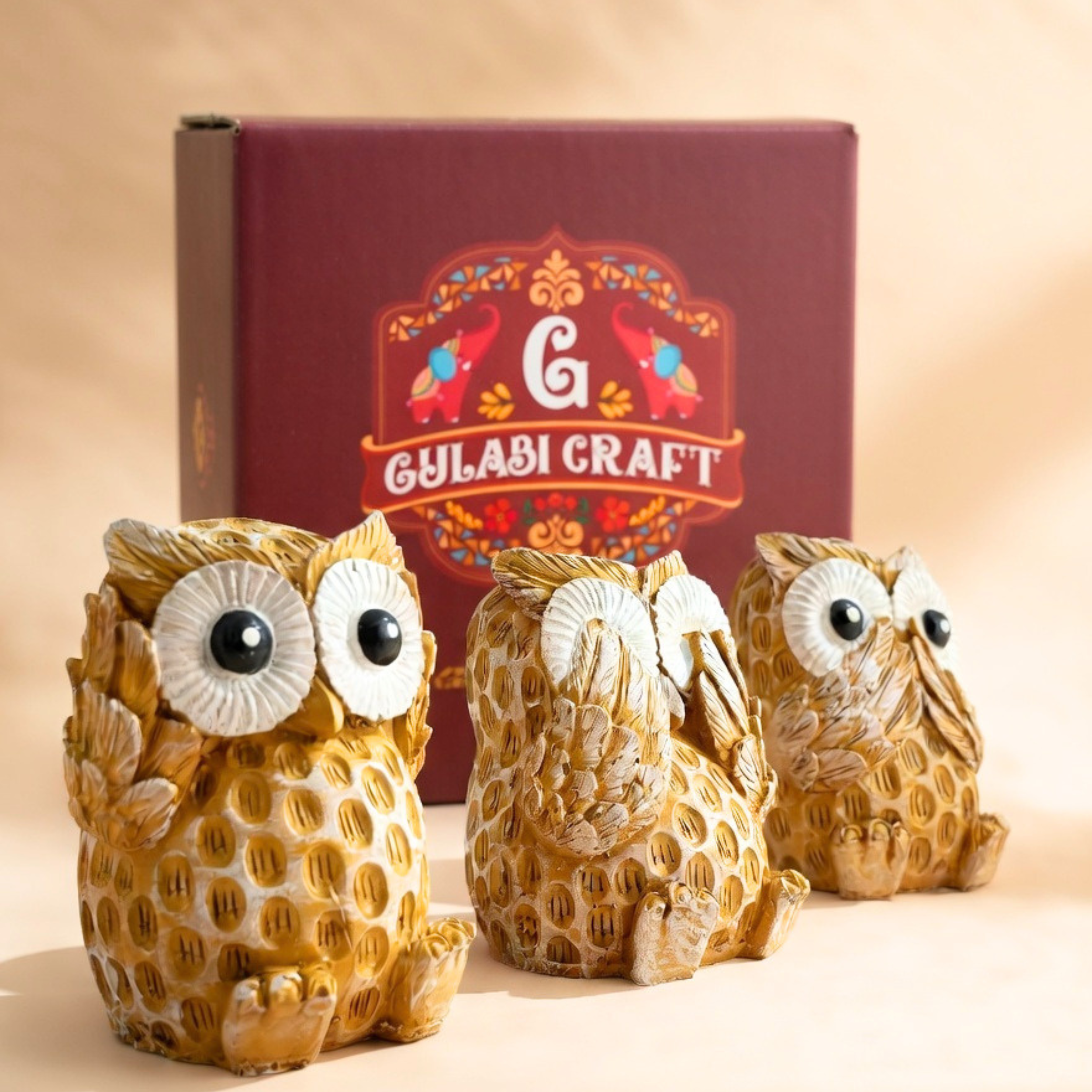 Handmade Owl Figurine Set – Cute Resin Home Decor Showpiece