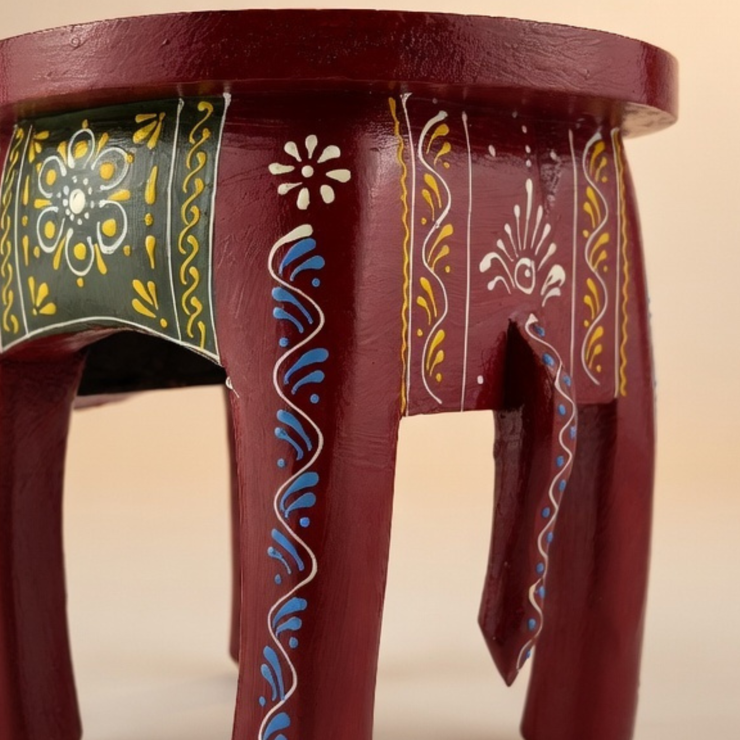 Gulabi Craft Premium Red Wooden Elephant Stool (8-Inch) – Hand-Painted Traditional Accent Table & Home Decor