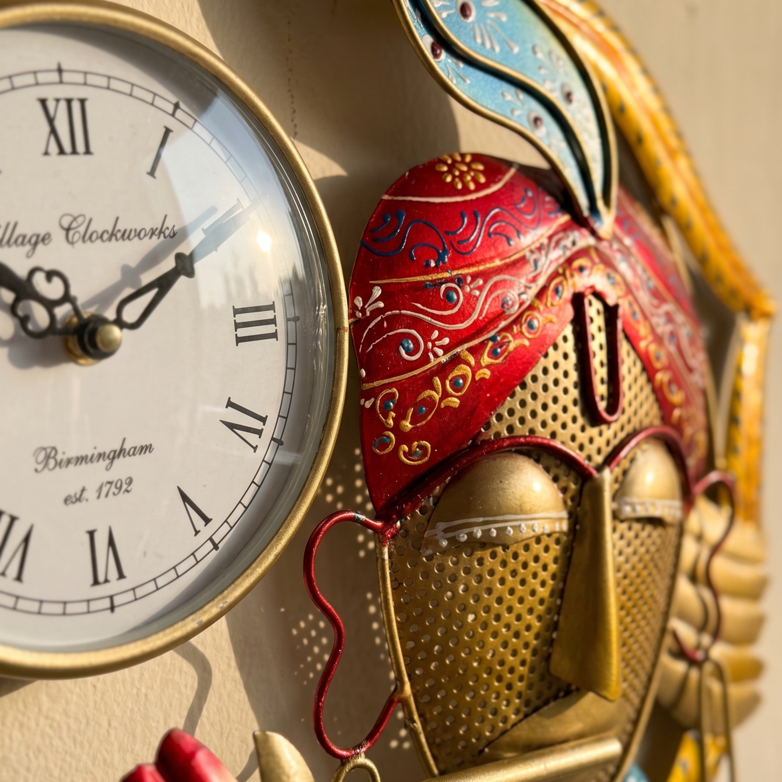 Handcrafted Colour Krishna Wall Clock – Metal Wall Art Decor for Living Room & Vastu Gifting | Gulabi Craft