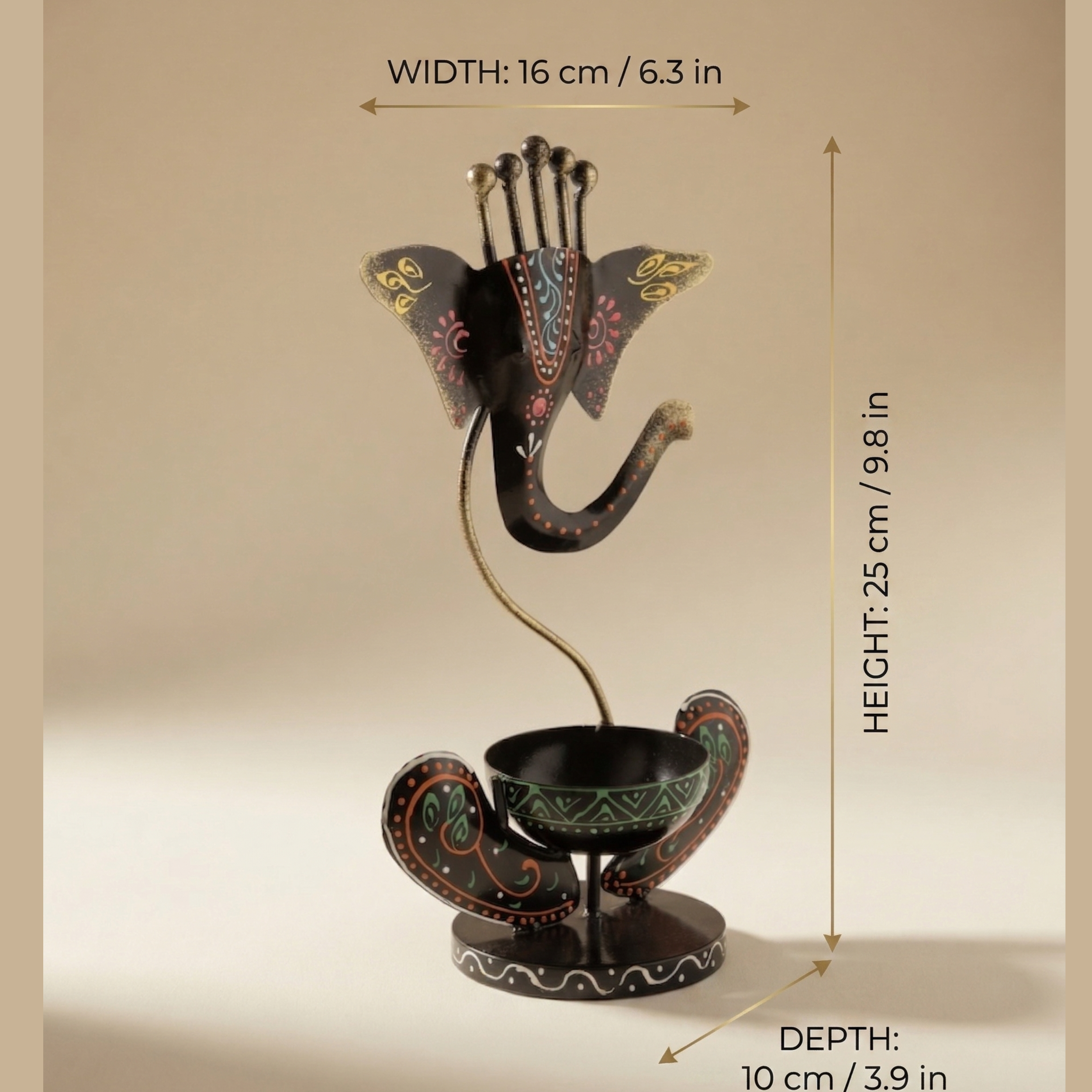 Handcrafted Ganesha Tea Light Holder – Black Metal Spiritual Table Decor & Gifting | Gulabi Craft
