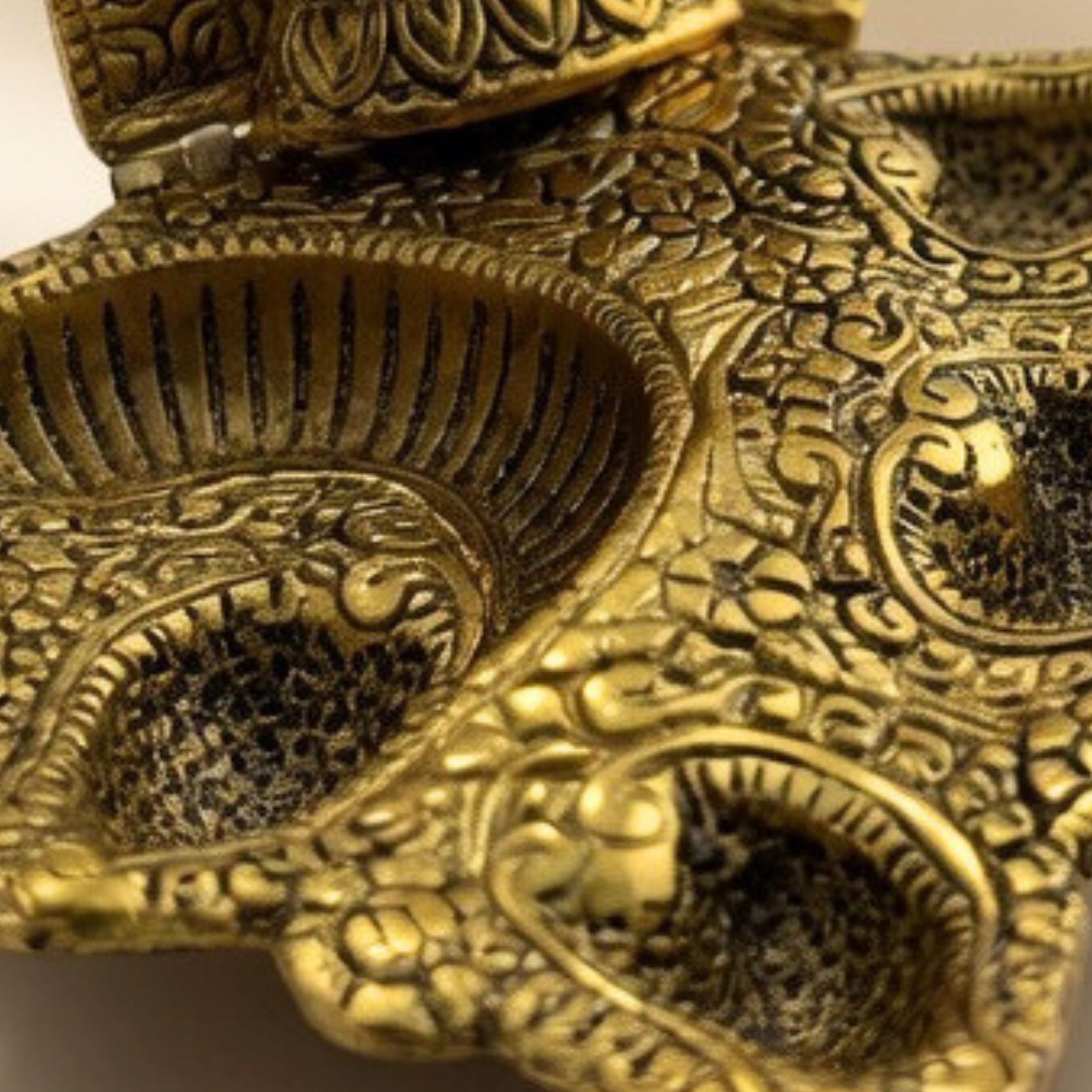 Ganesha Lakshmi Saraswati Diya Stand | Handmade Brass Puja Decor