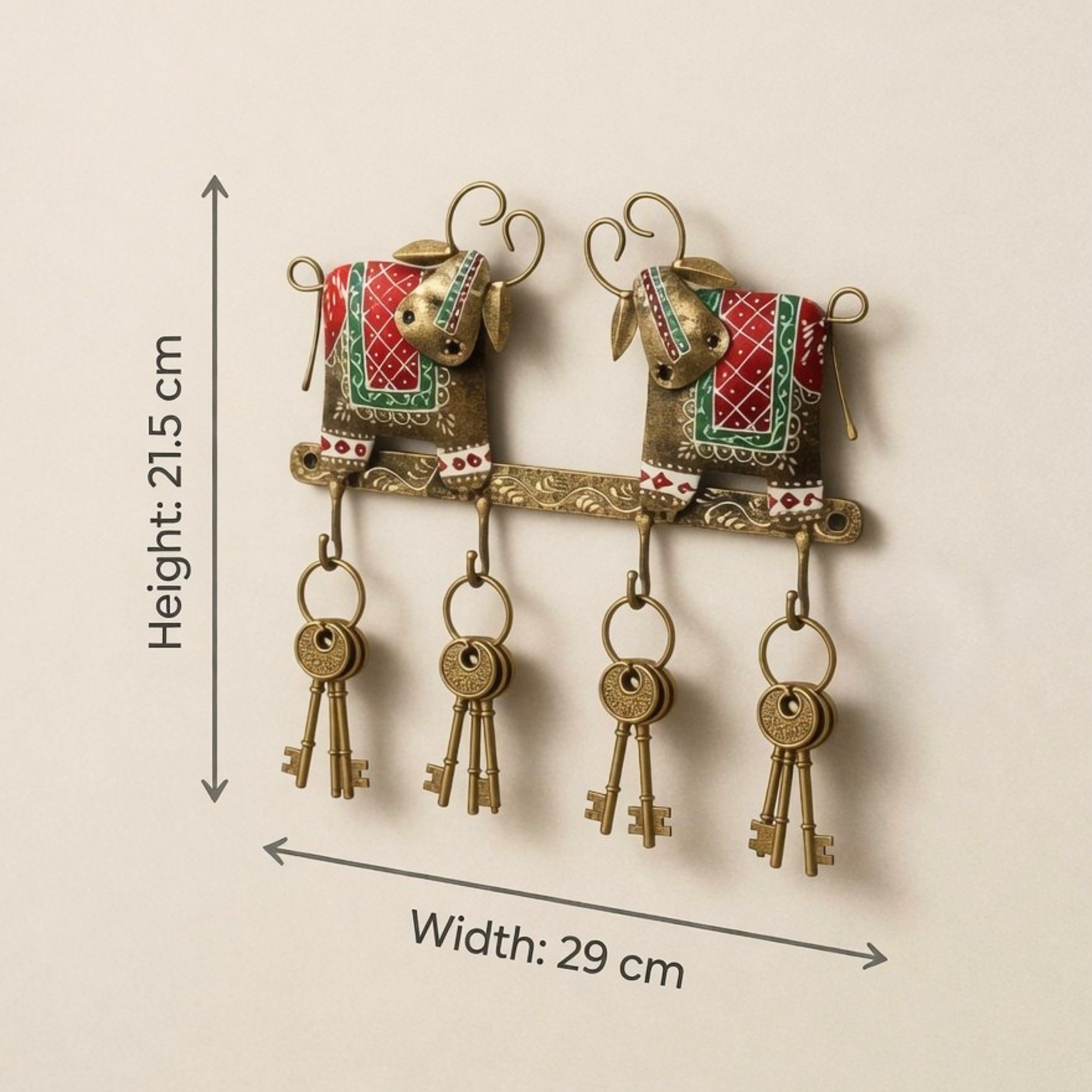 Gulabi Craft Handcrafted Twin Cow Key Holder – Antique Metal Wall Hook for Entryway Decor & Gifting