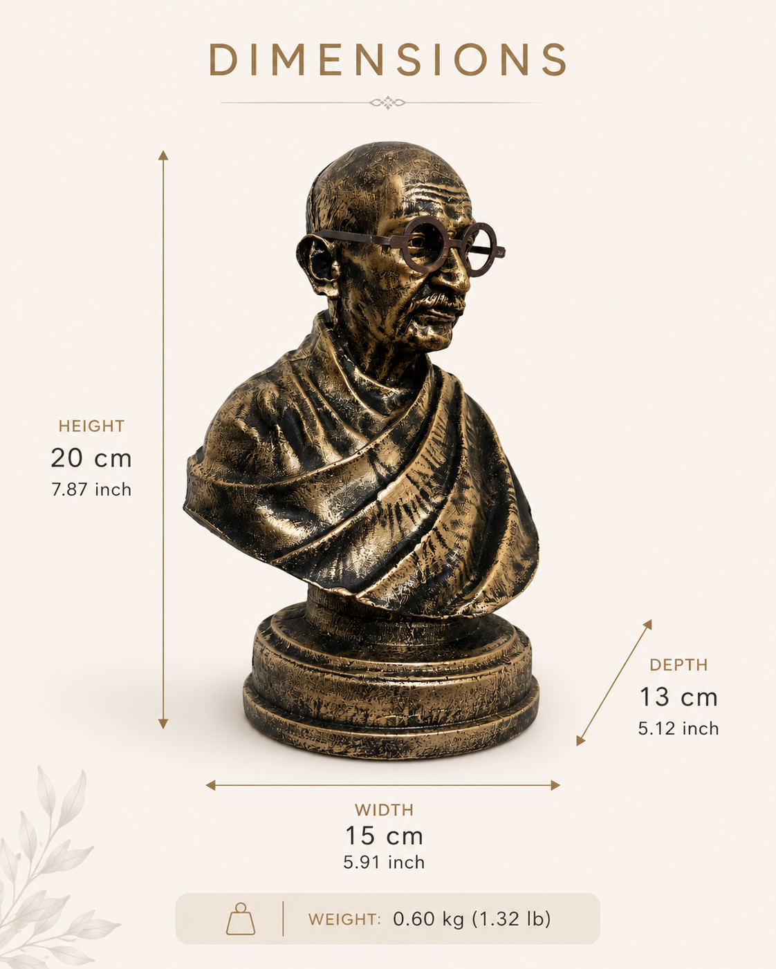Mahatma Gandhi Bust Statue - Antique Finish Handcrafted Table Decor & Inspirational Gift Item by Gulabi Craft