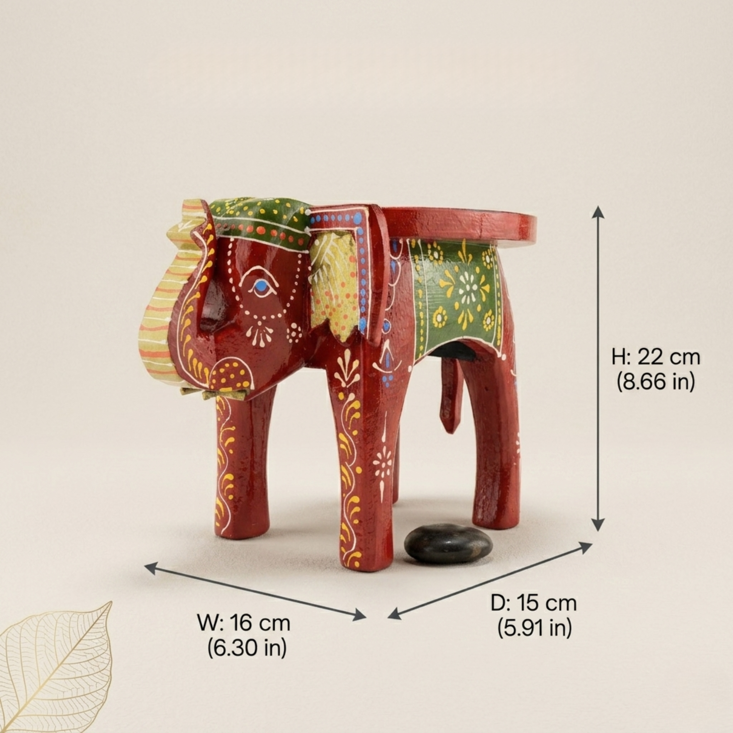 Gulabi Craft Handcrafted Red Wooden Elephant Stool (6-Inch) – Traditional Indian Hand-Painted Table Decor & Festive Gift Item