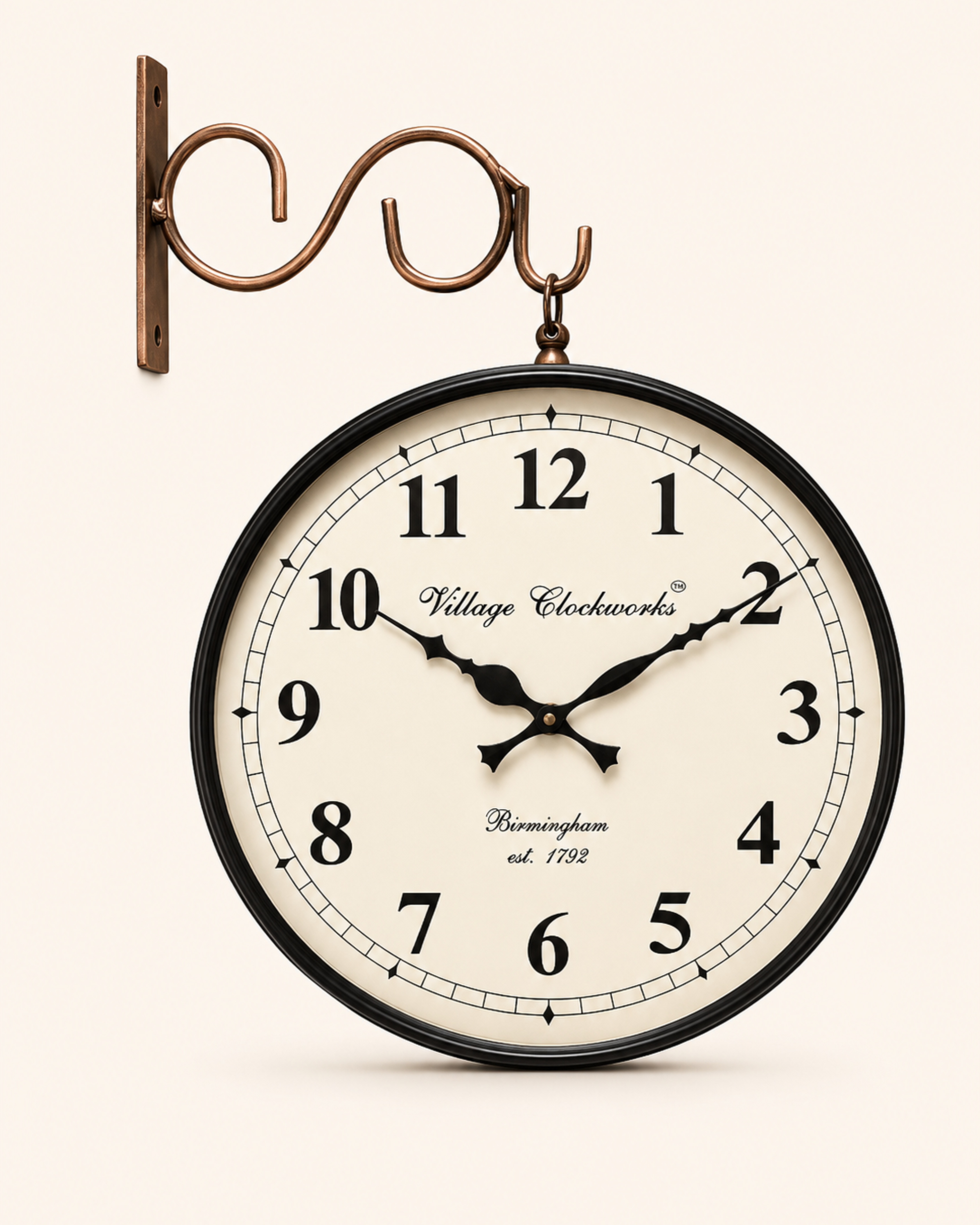 12 Inch Double Face Retro Wall Clock | Antique Embossed Metal Silent Station Clock for Living Room | Gulabi Craft