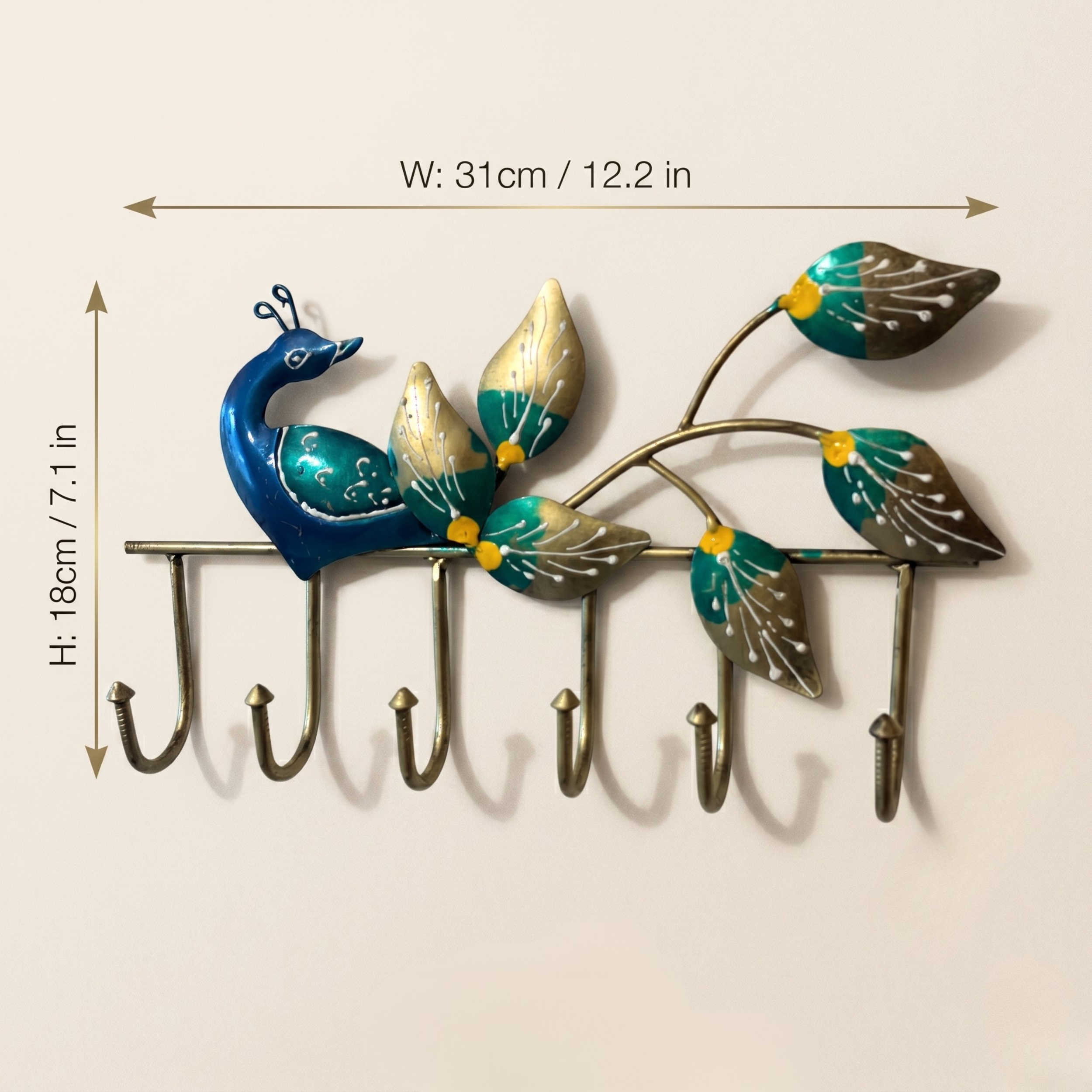 Handcrafted Peacock Key Holder – Metal Wall Hook for Entryway Decor & Premium Gifting | Gulabi Craft