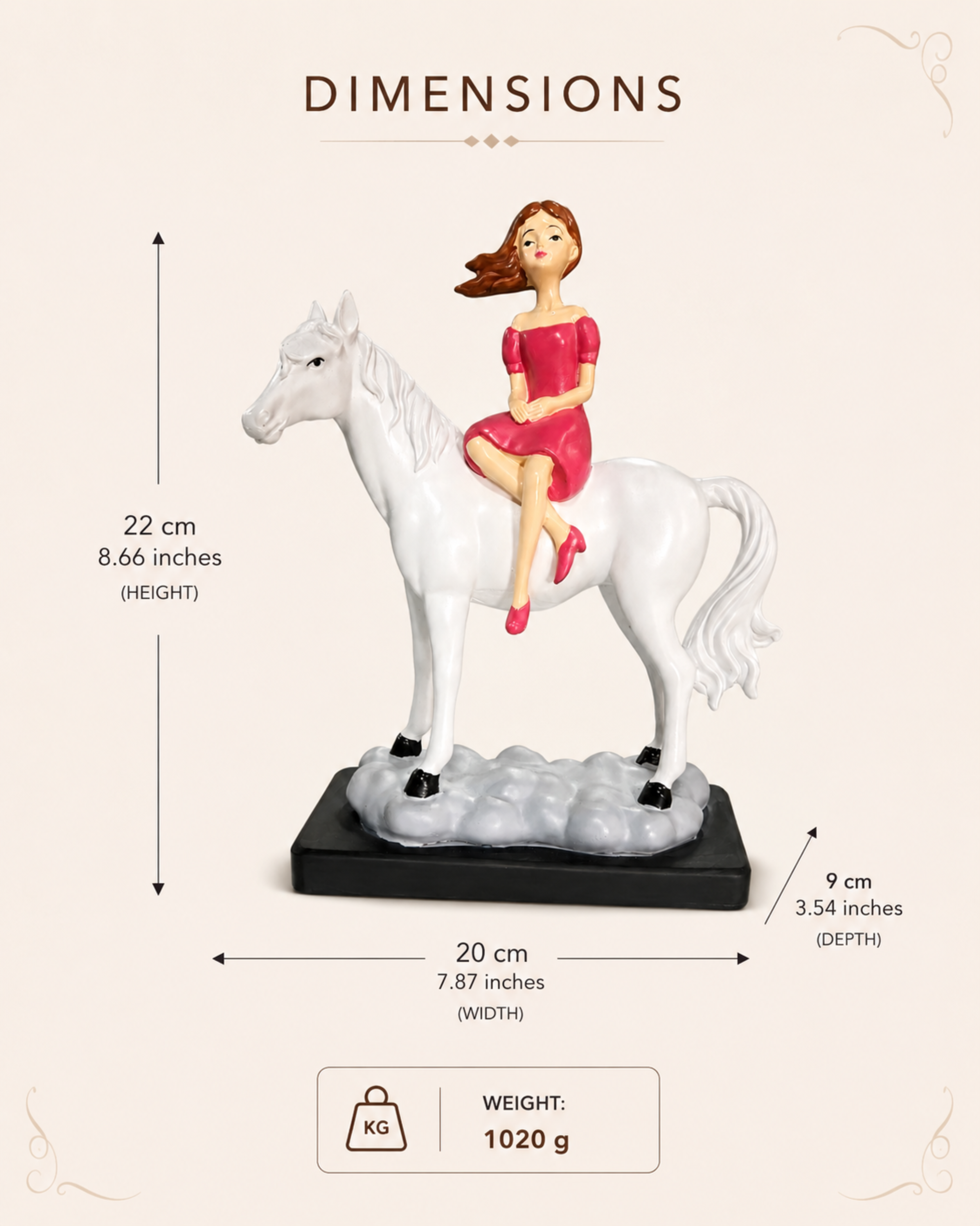 Fairytale Horse Rider Home Decor Piece | Handcrafted Resin Girl on White Horse Figurine for Table Decor | Gulabi Craft