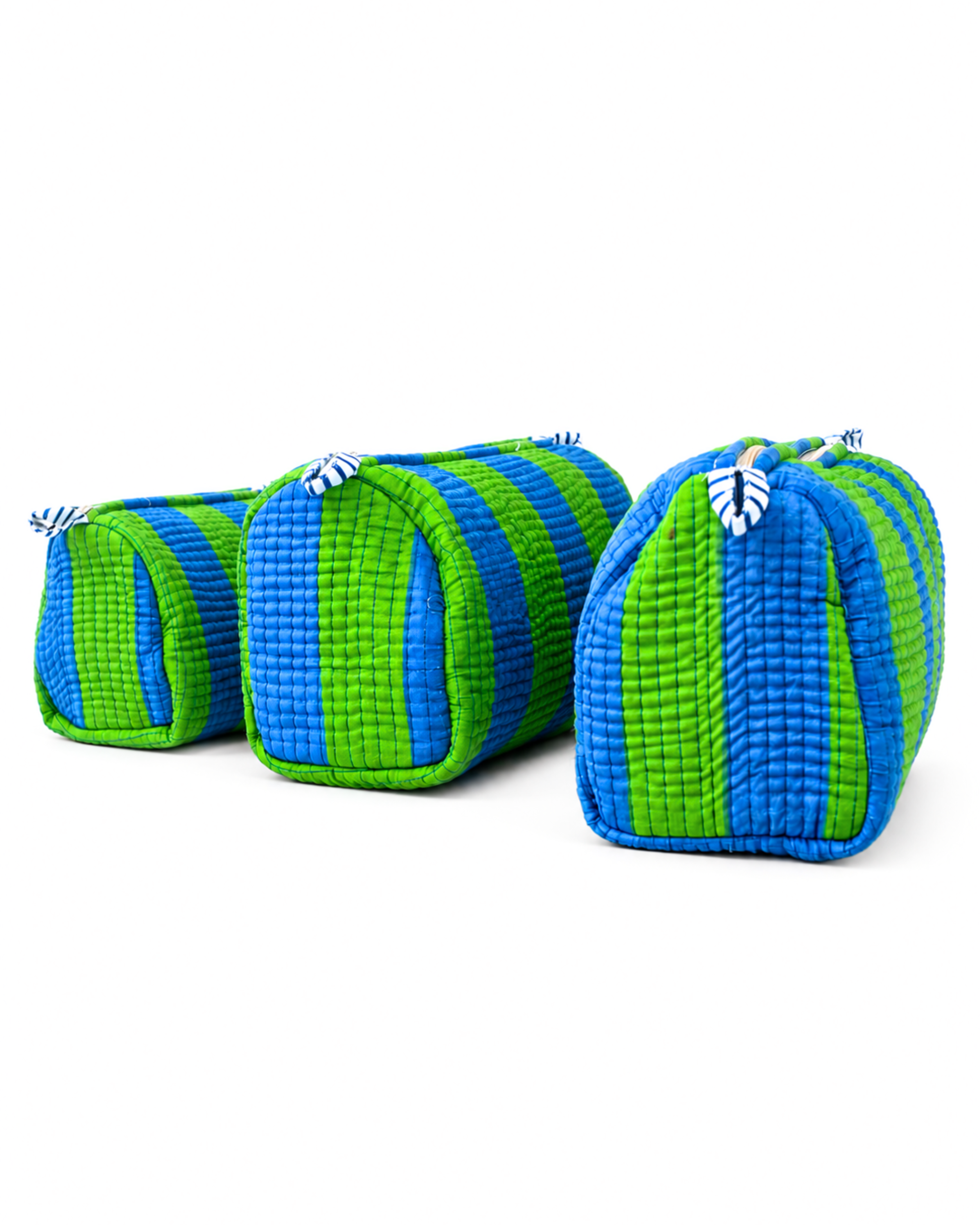 Ocean Green Striped Quilted 60x60 Cotton Tote Bag & 3 Pouch Combo Set | Gulabi Craft 